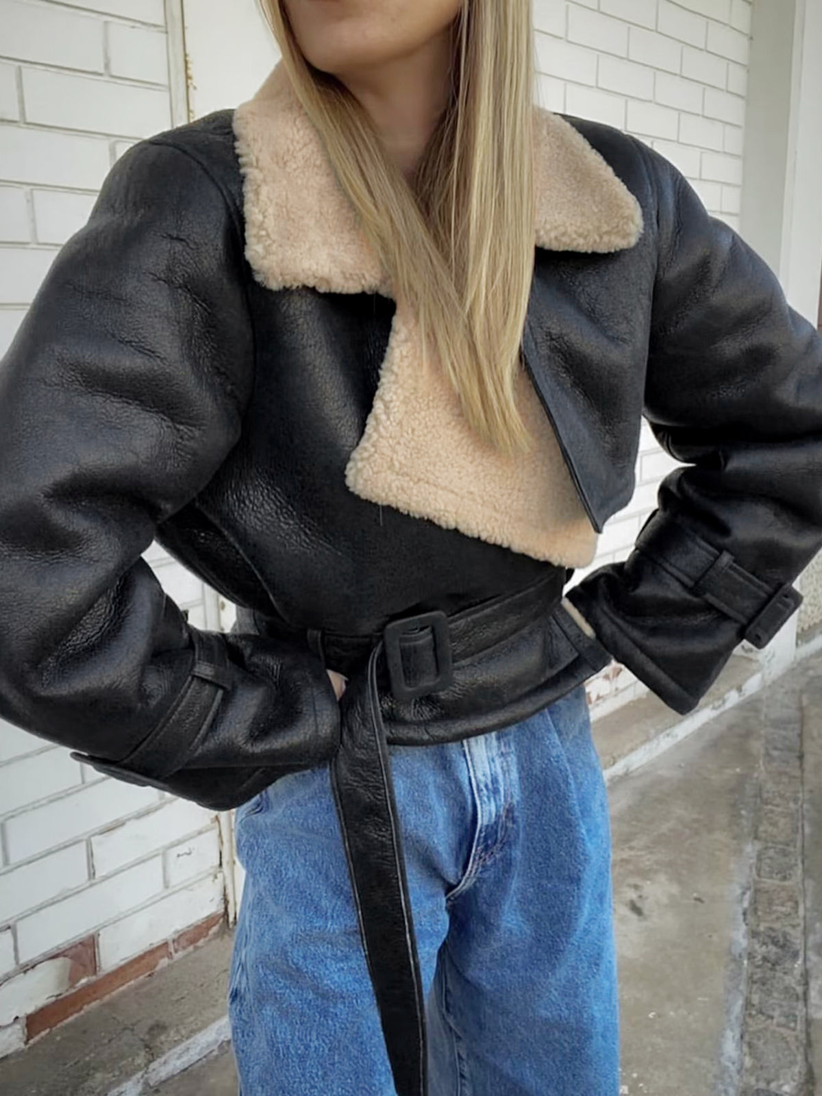 Too Blessed Sherpa-fôret Shearling skinnflyjakke