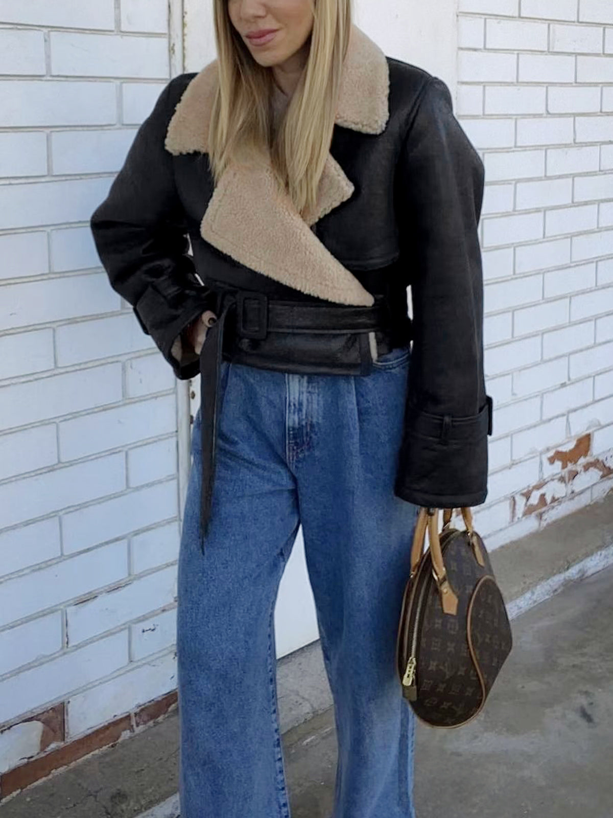Too Blessed Sherpa-fôret Shearling skinnflyjakke