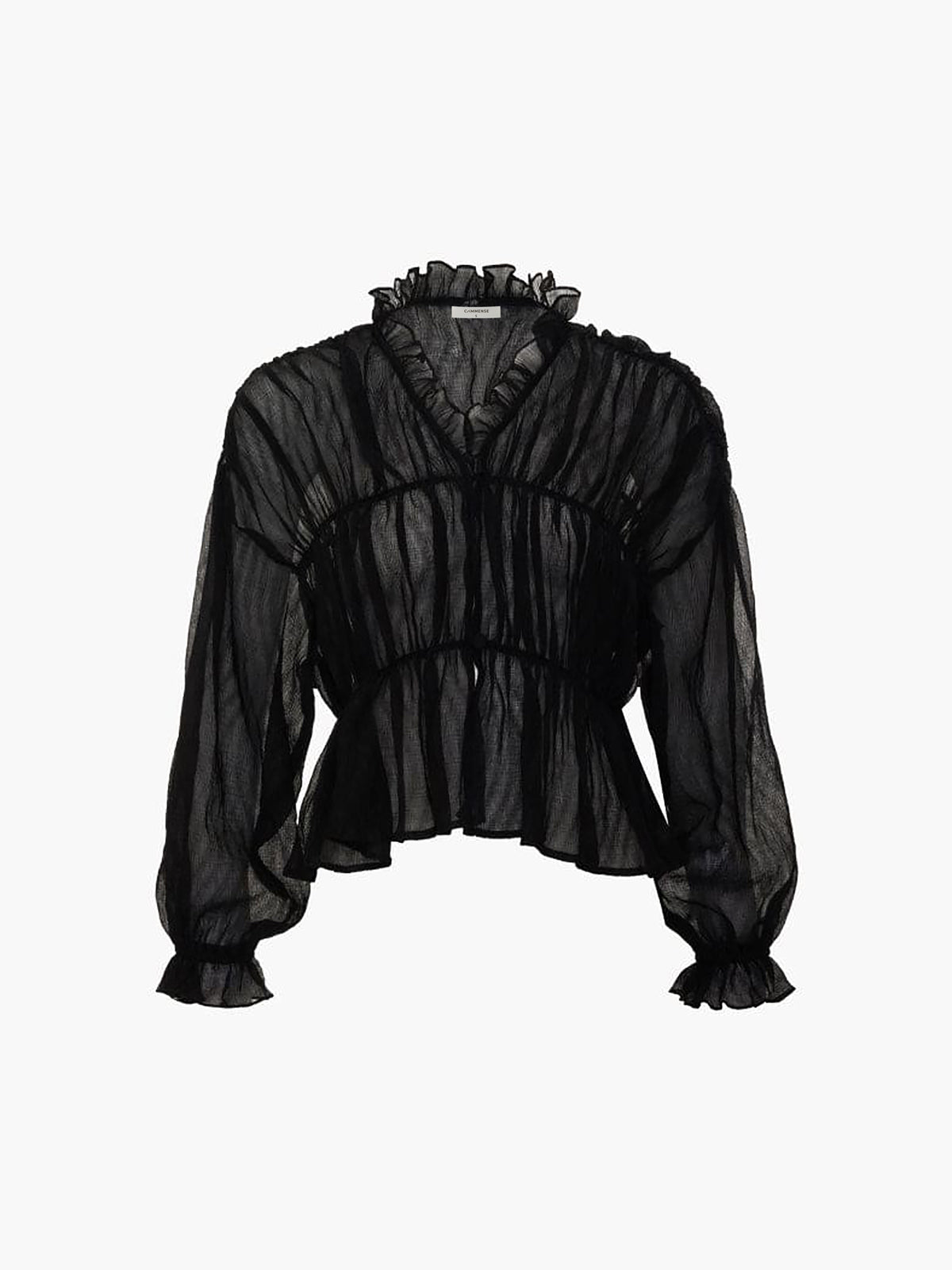 Gjennomsiktig chiffonbluse med rysjedetaljer