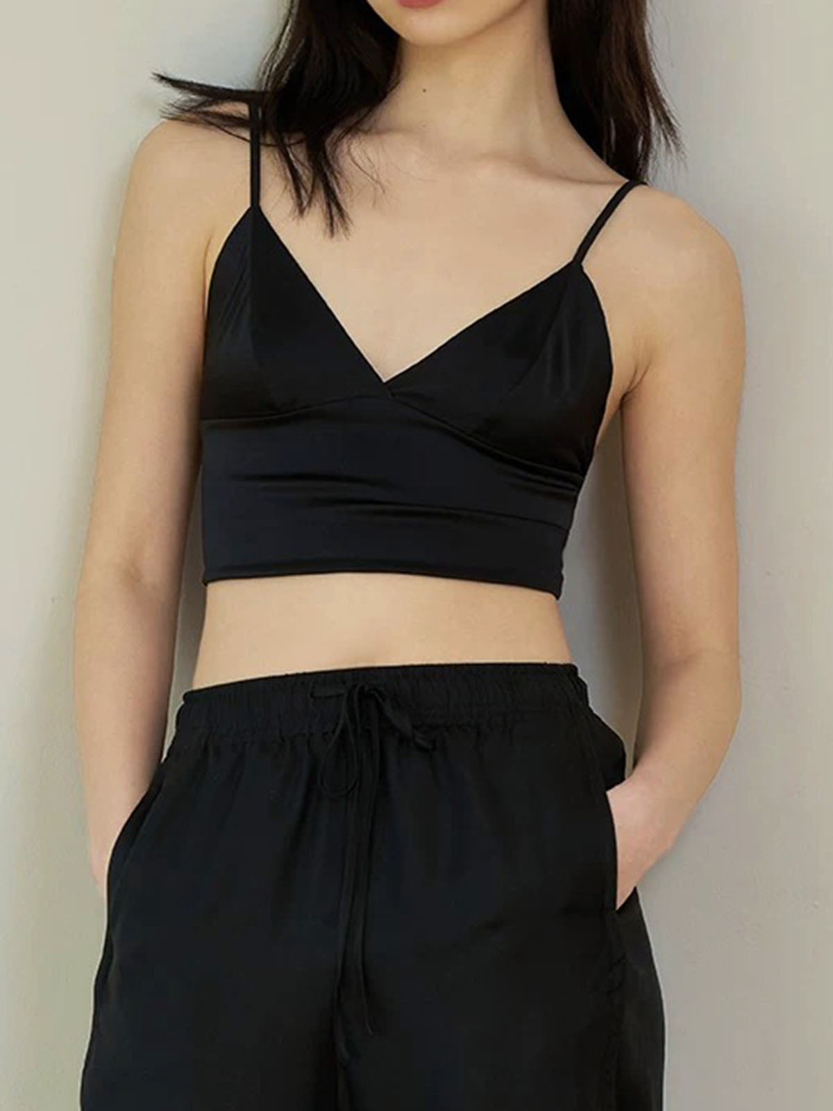 V-hals jersey-crop cami-topp