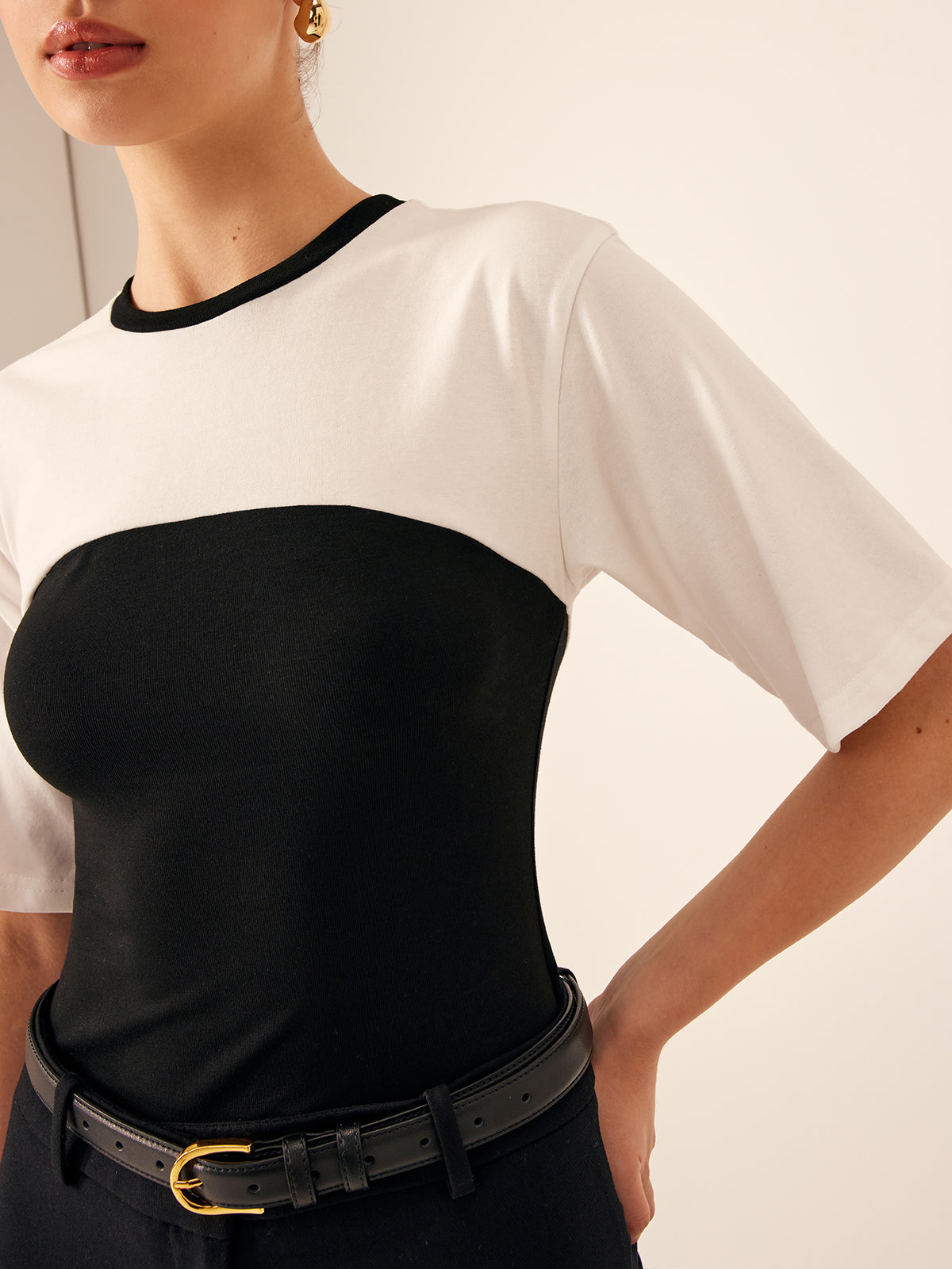 Tvåfärgad stretchig jersey-t-shirt
