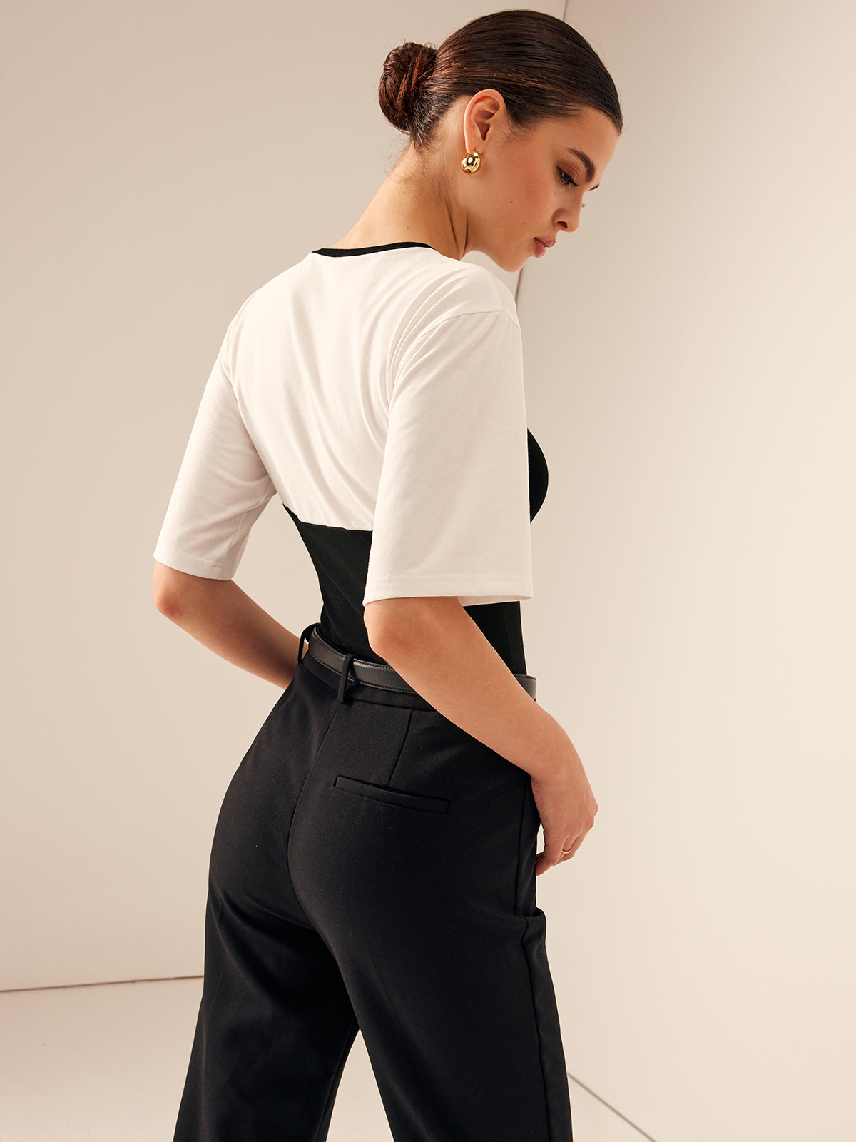 Tvåfärgad stretchig jersey-t-shirt