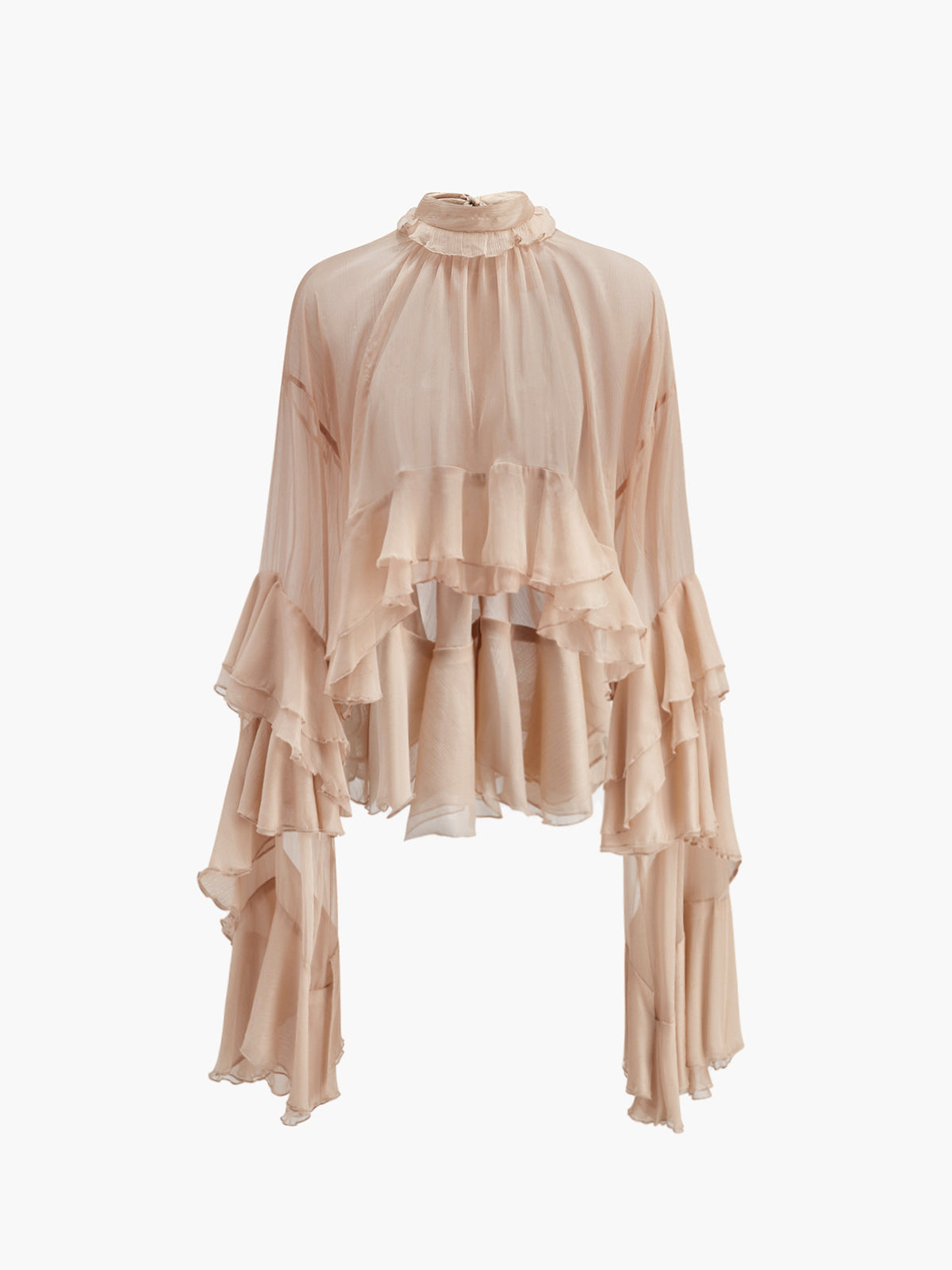 Transparent polotröja med volang i chiffong