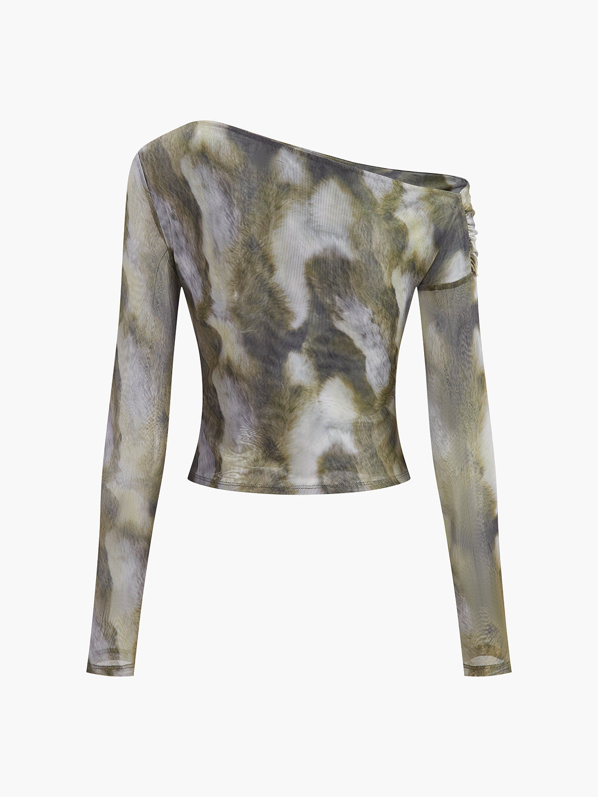 Halvtransparent asymmetrisk t-shirt med tryck och mesh