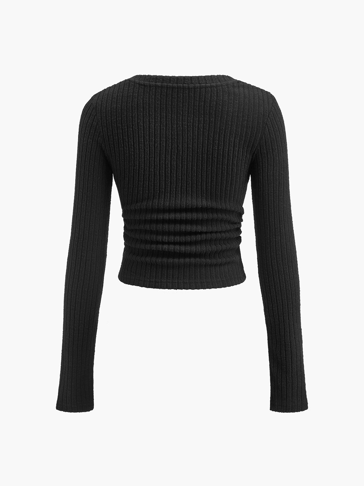 V-ringad ribbad smal t-shirt