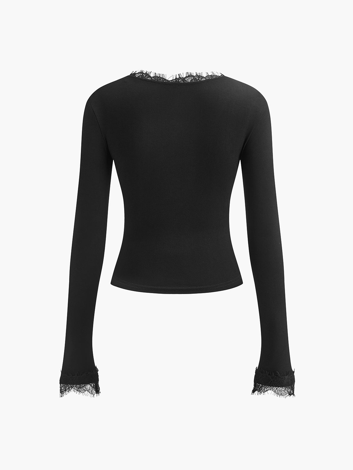 V-ringad t-shirt med spetskant