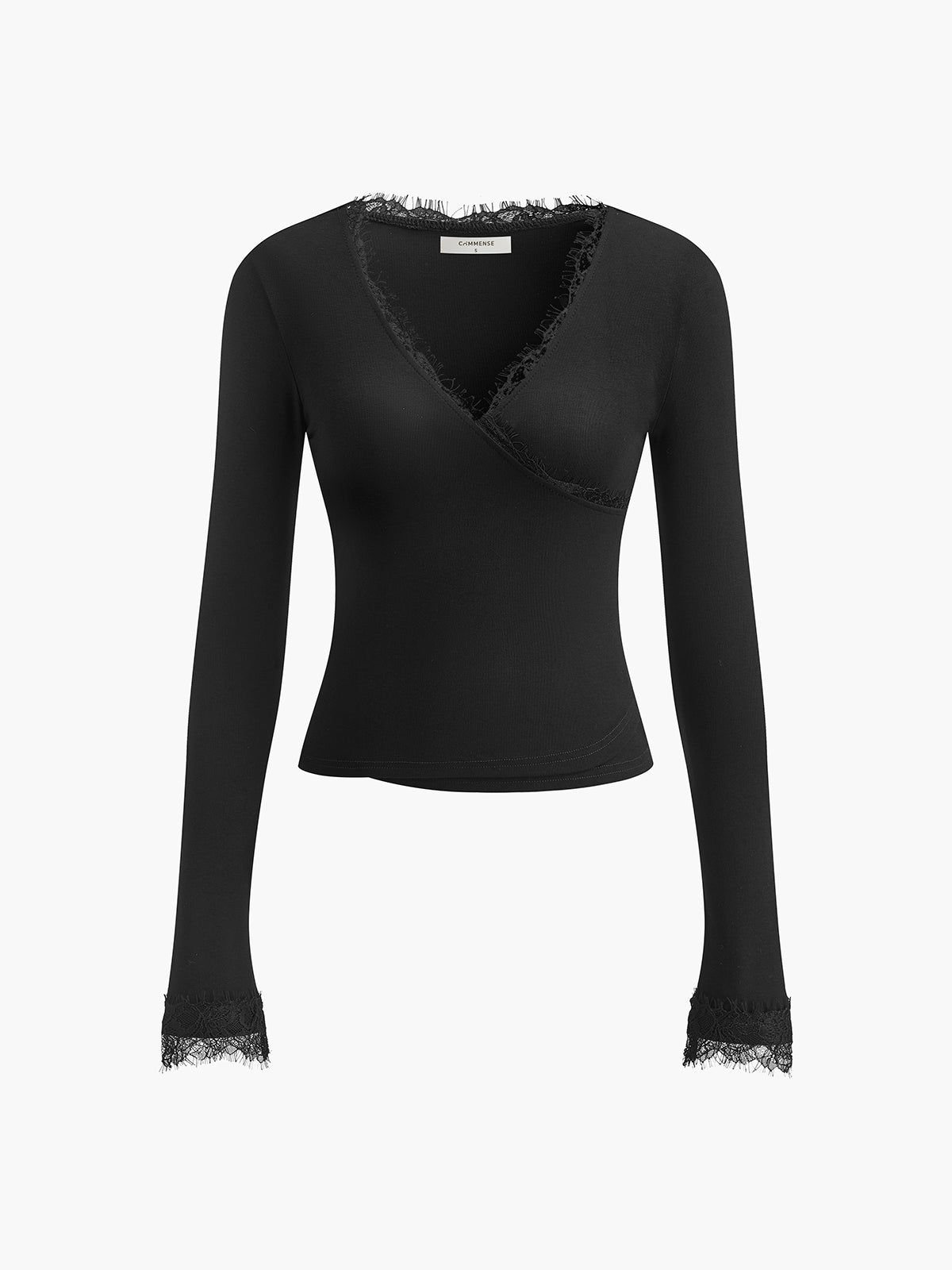 V-ringad t-shirt med spetskant