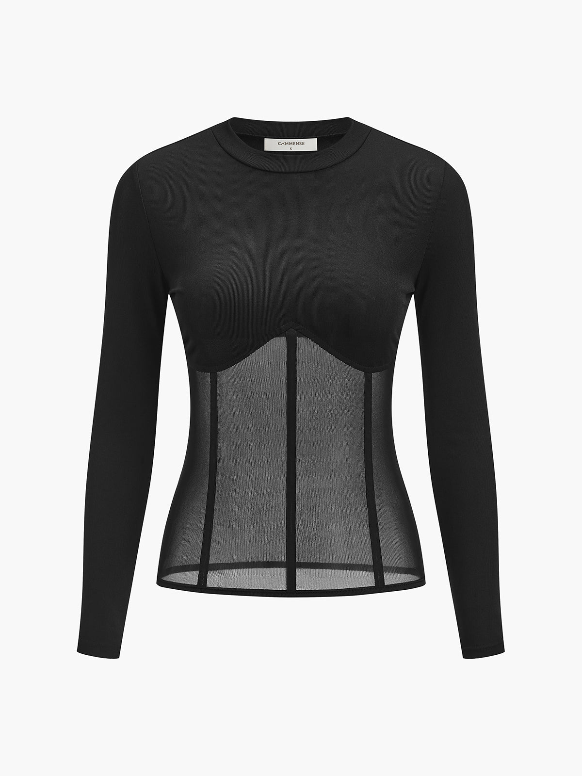 Långärmad topp i transparent mesh-mönster