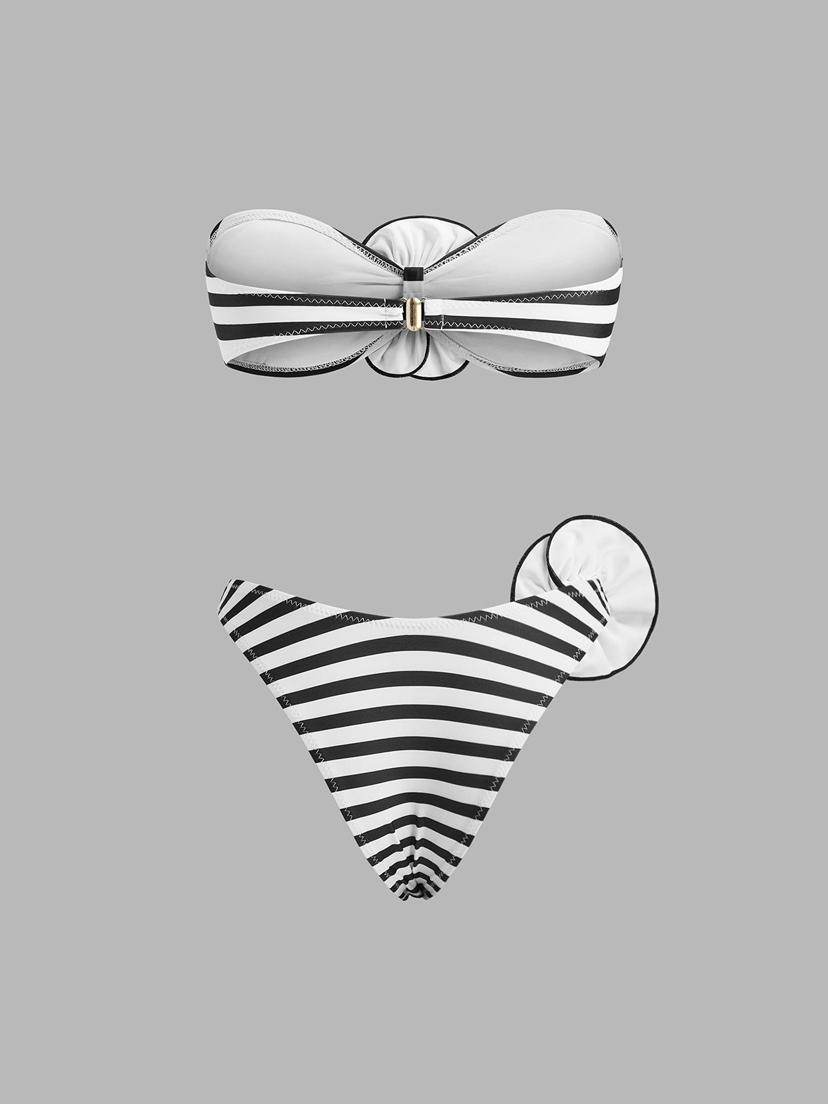 Stripete blomsterdetalj bandeau bikinisett