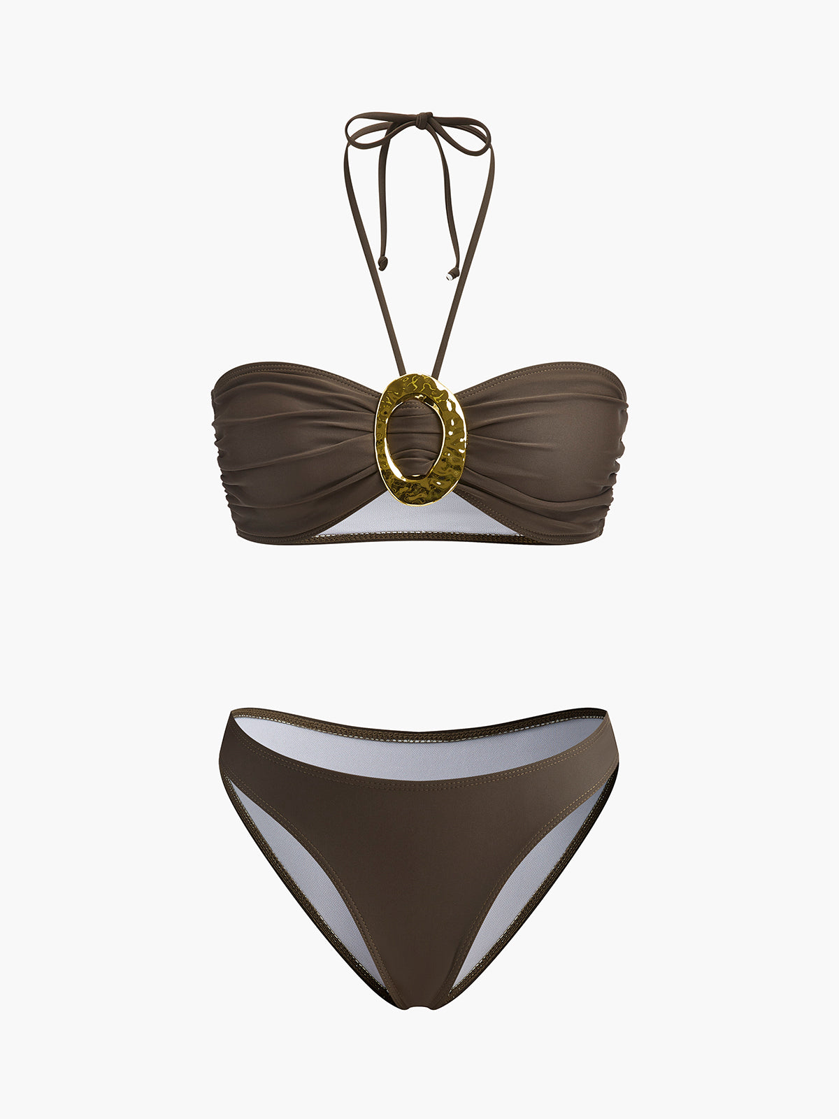 Oval ringdetalj bandeau-bikinisett med drapert skjørt