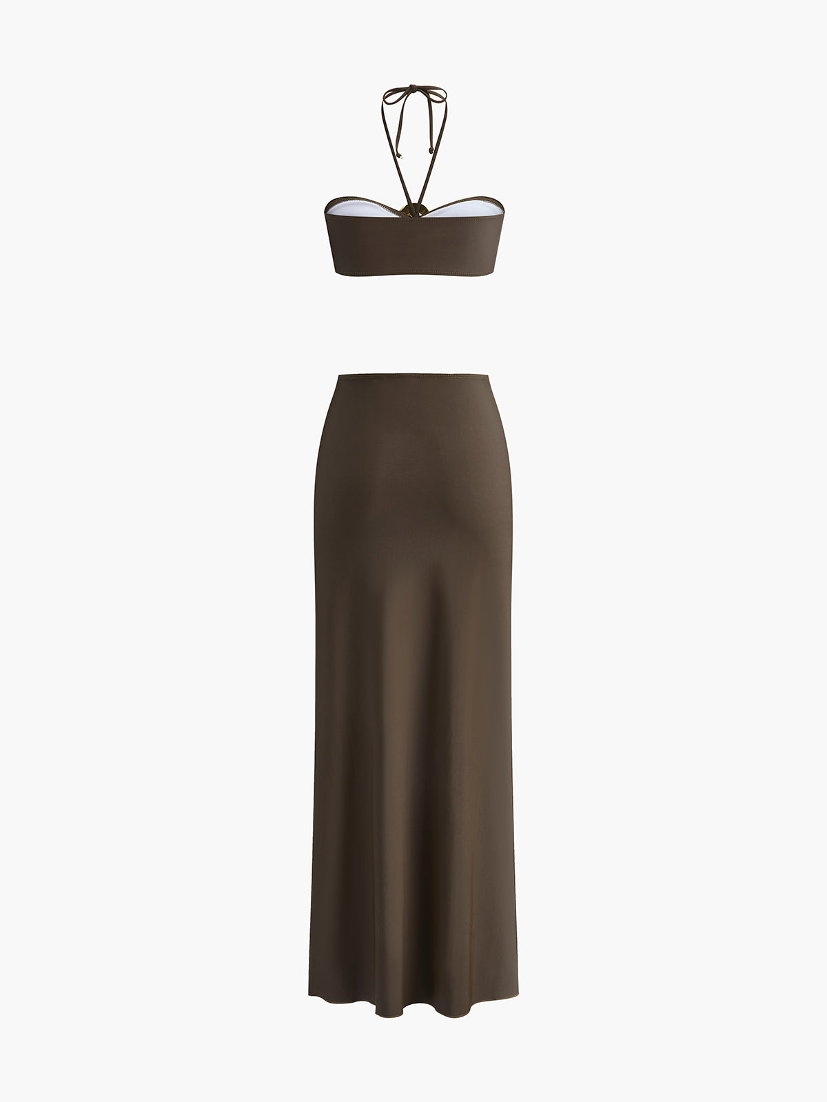 Oval ringdetalj bandeau-bikinisett med drapert skjørt
