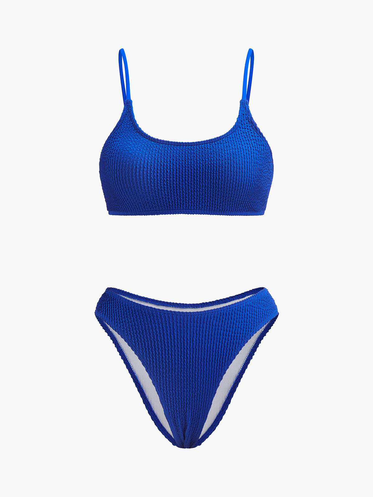 Strukturiertes, geripptes, hochgeschnittenes Bikini-Set