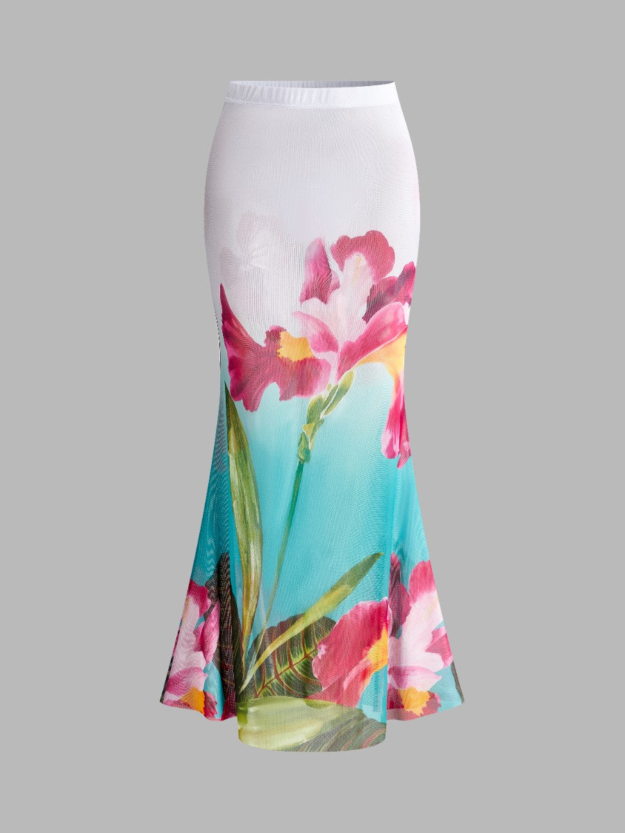 Blomsterprintet skjørt
