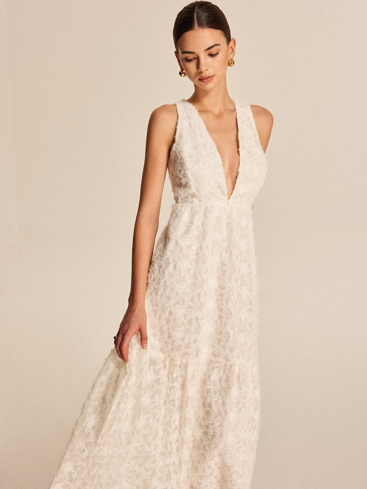 Boho Dyp V-Hals Blondekjole