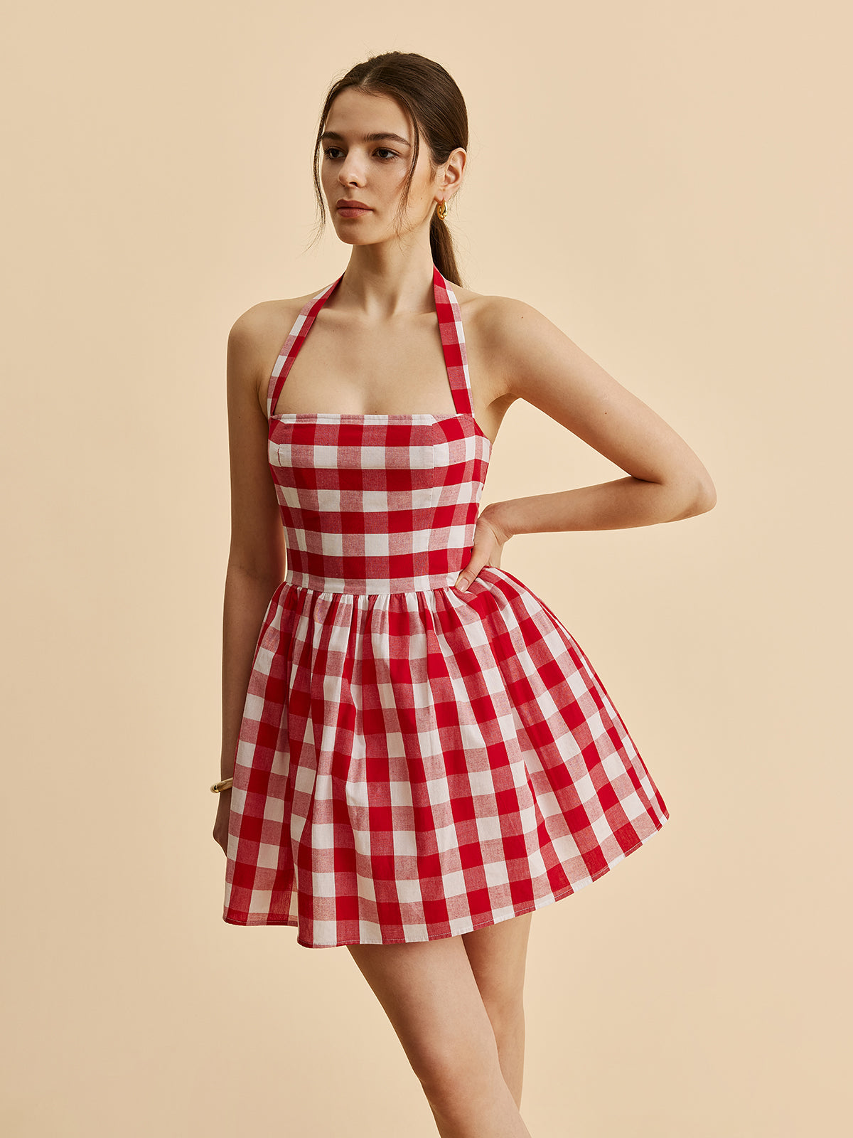 Rutete Halter Flare Kjole