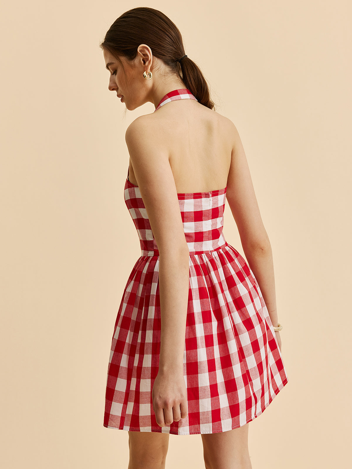 Rutete Halter Flare Kjole