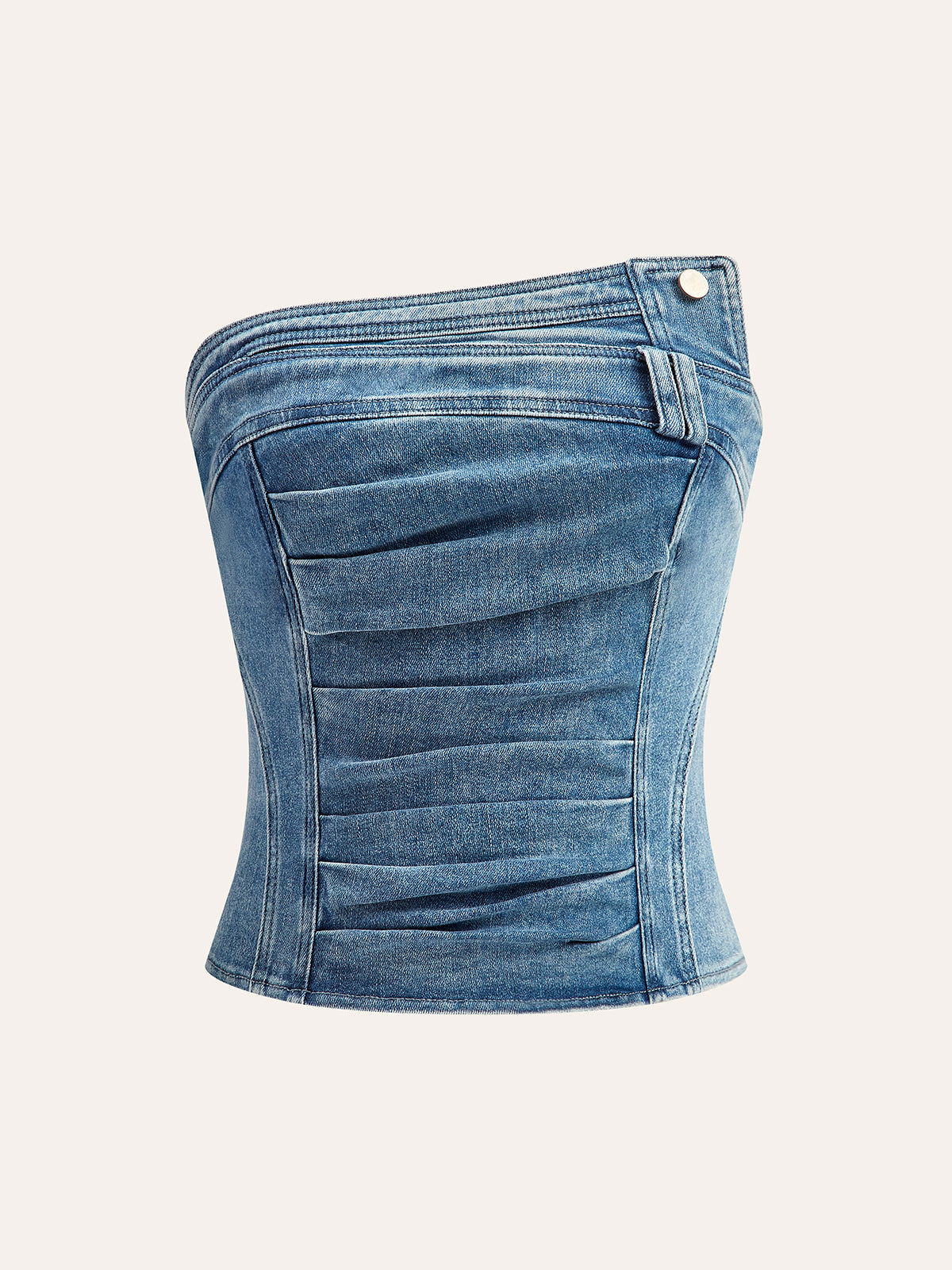 Asymmetrisk Plisserad Denim Axelbandslös Topp