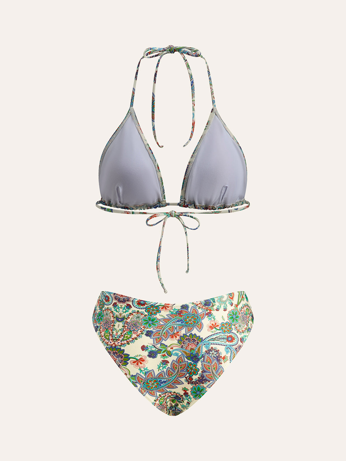Bikinisett med knyting og paisley-trykk