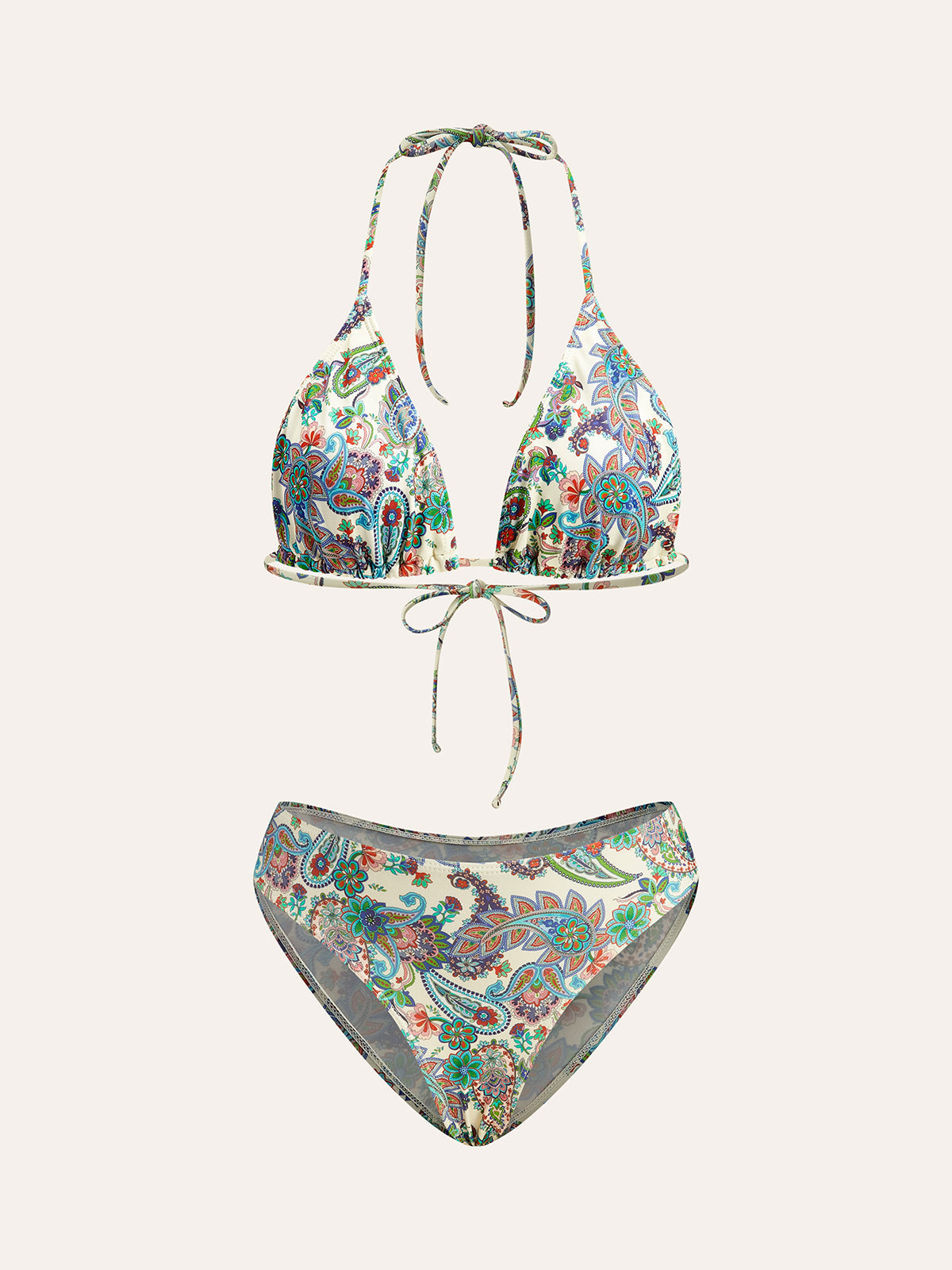 Bikinisett med knyting og paisley-trykk
