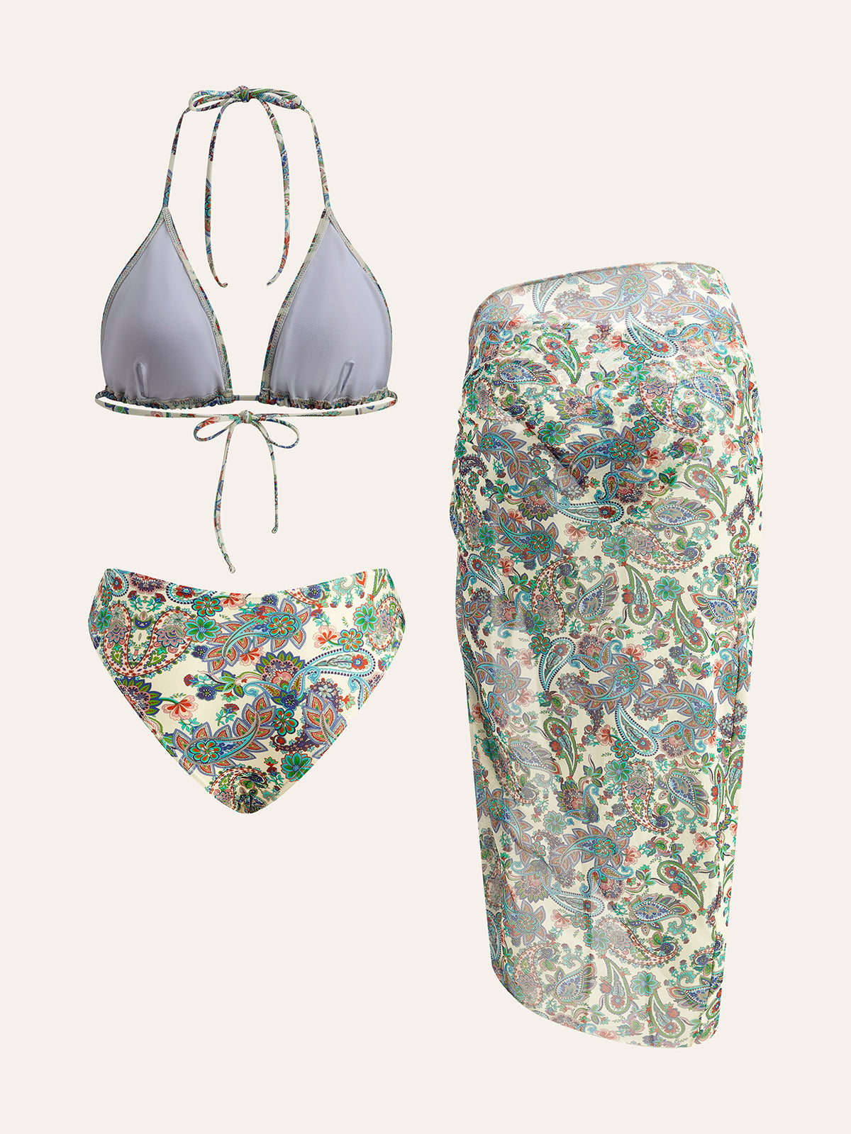 Bikinisett med knyting og paisley-trykk