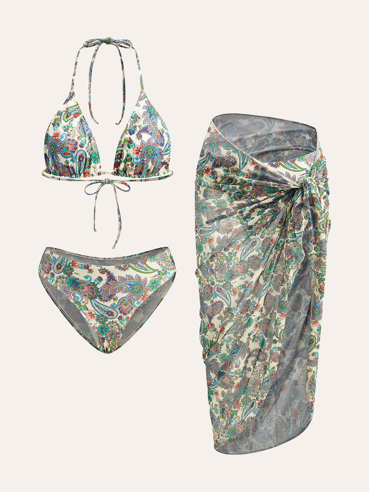 Bikinisett med knyting og paisley-trykk