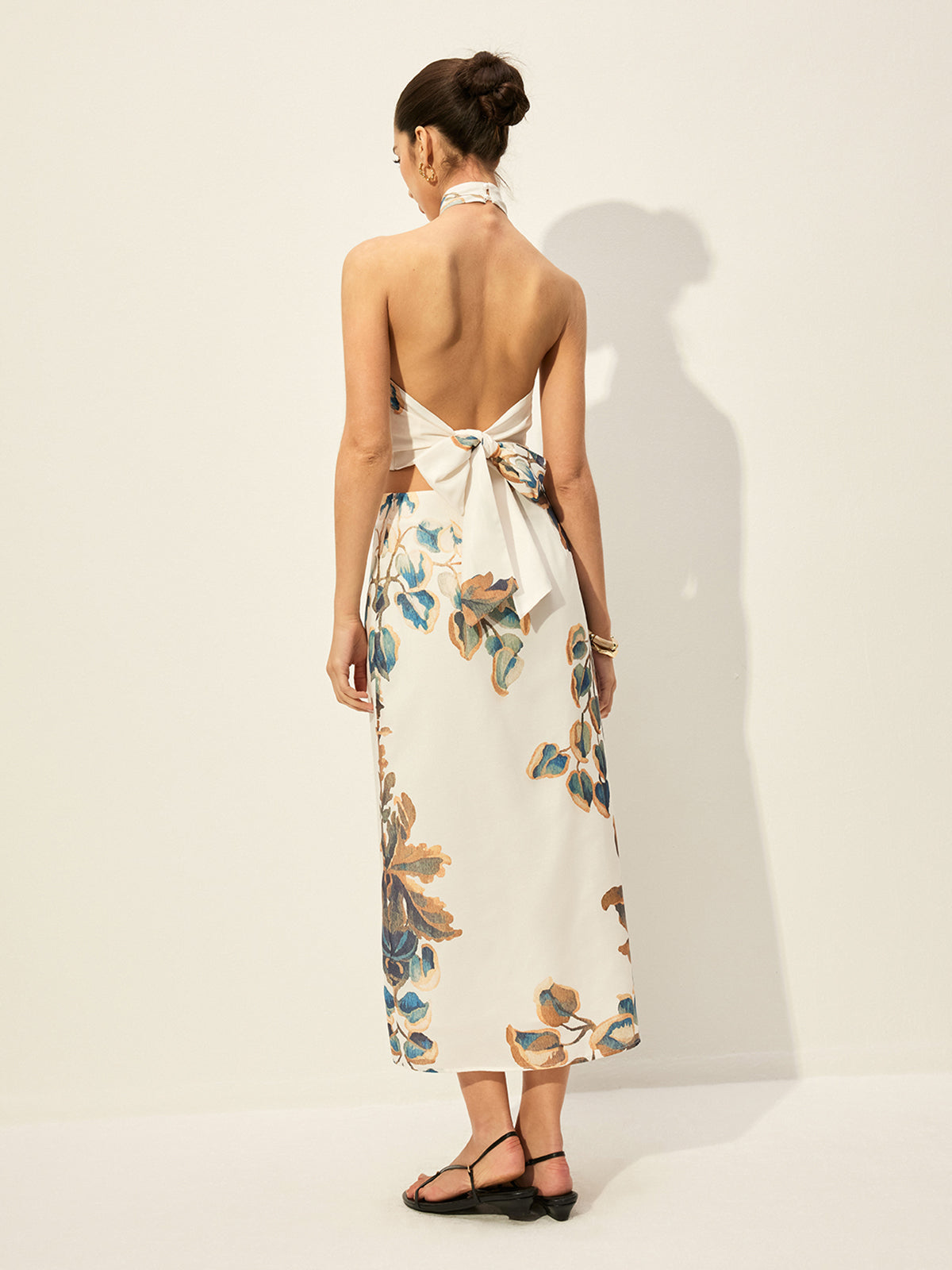 Floral Print Halter Top With Skirt Set