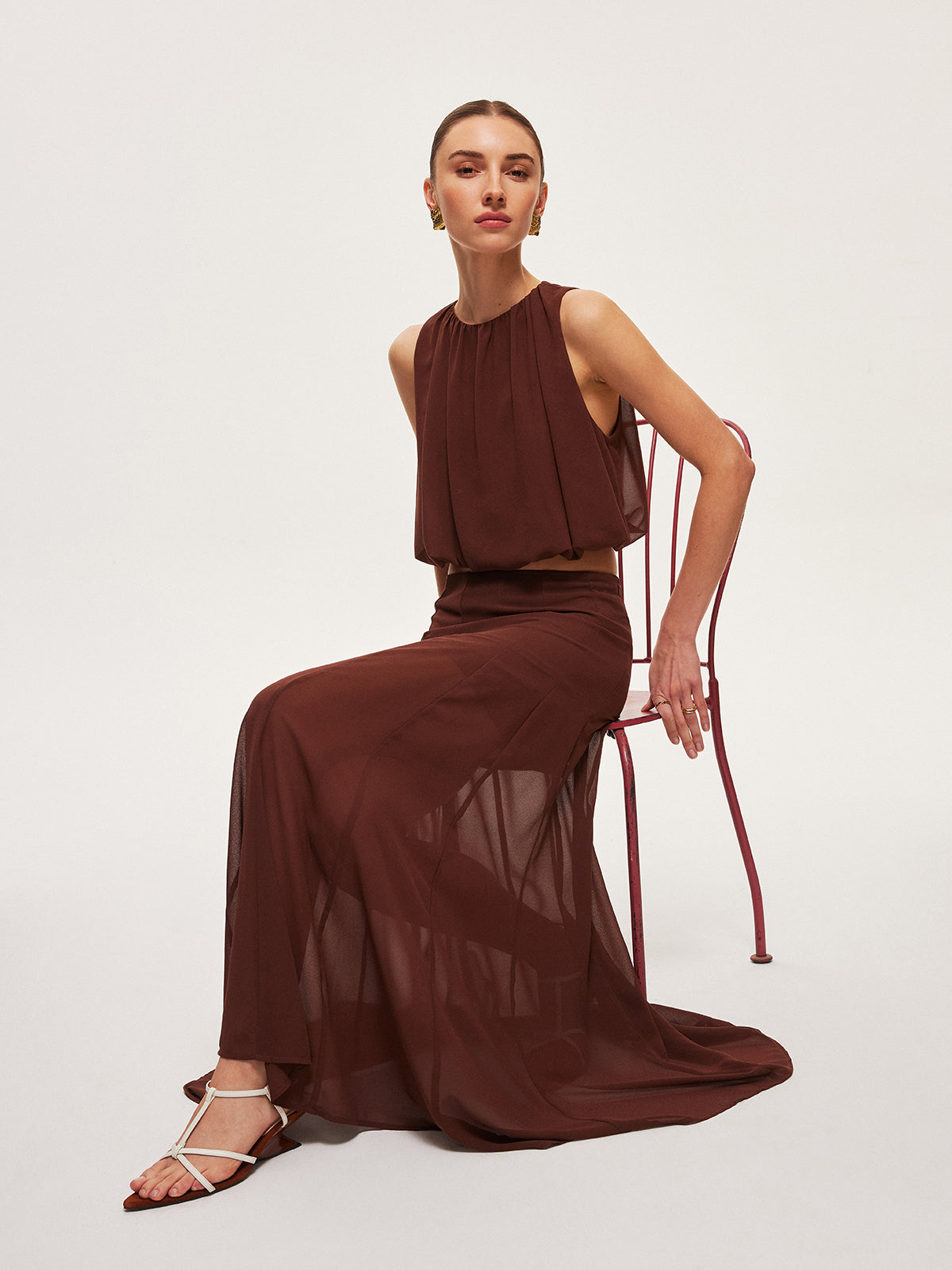 Chiffon Semi-Sheer A-Line Skirt