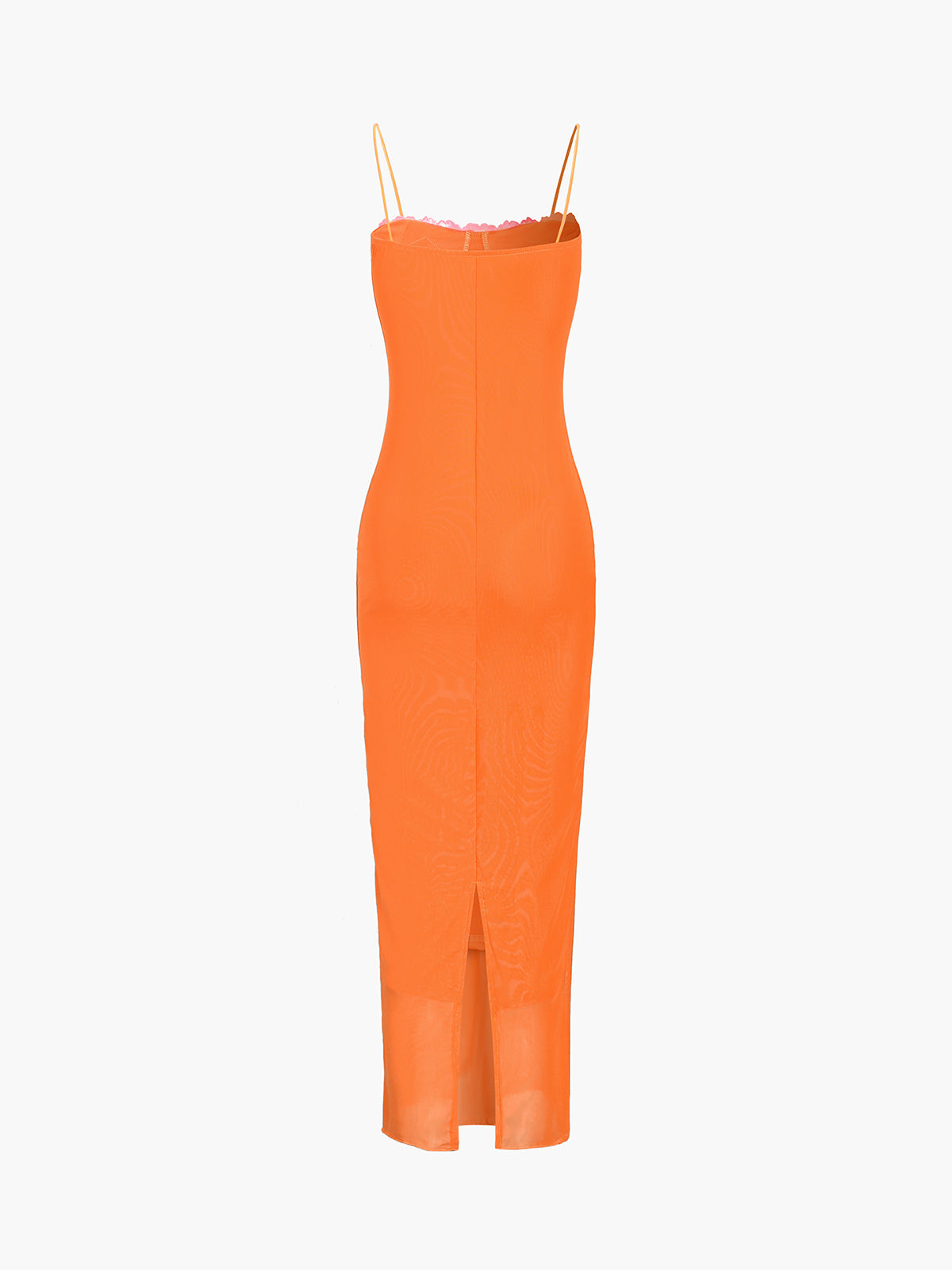 Semi-Sheer Mesh Lace Trim Long Dress