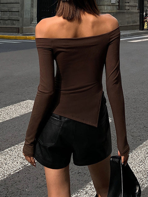 Terrakotta Off Shoulder Långärmad Skjorta 