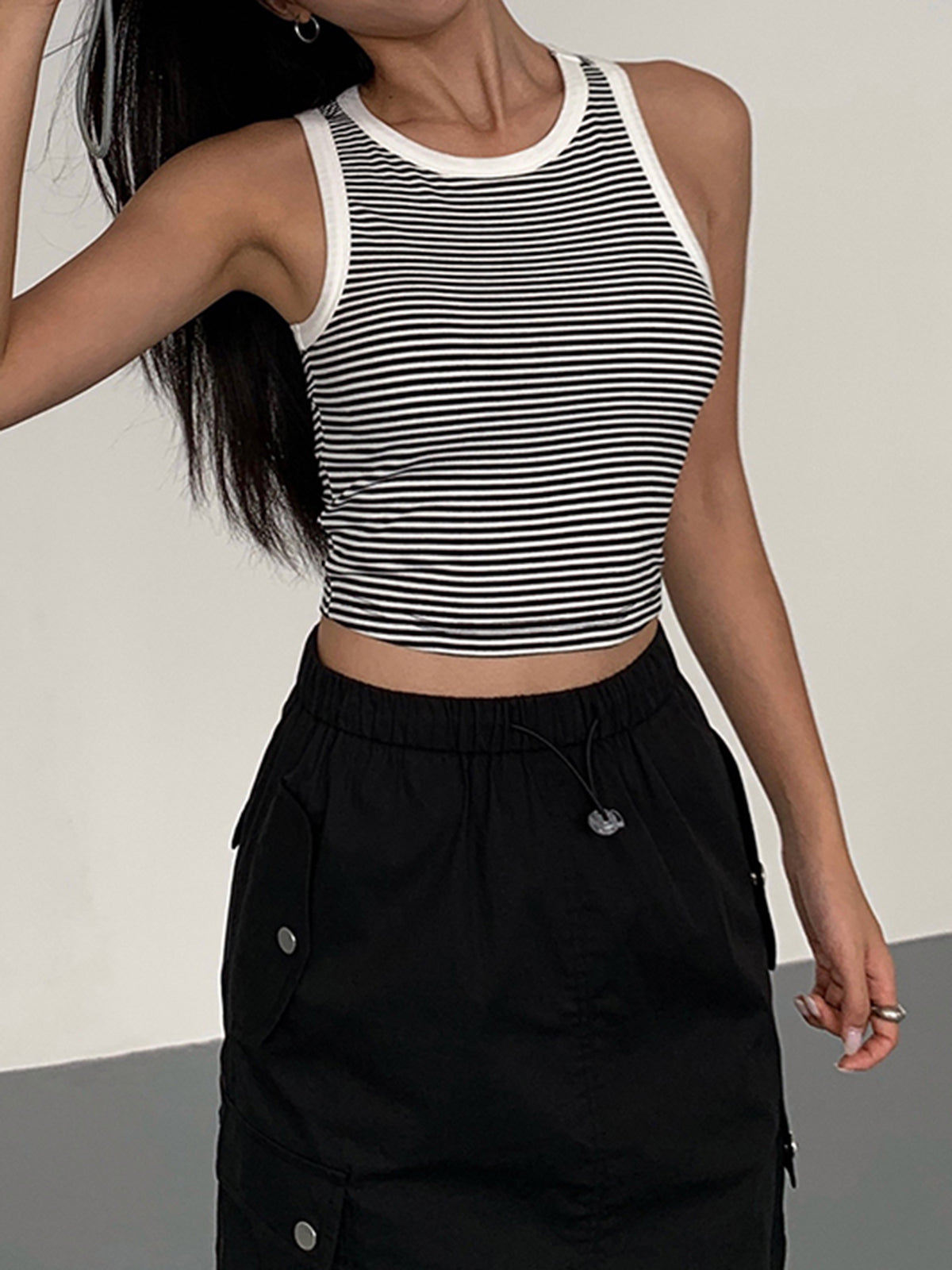 Stripete rund hals tanktopp 