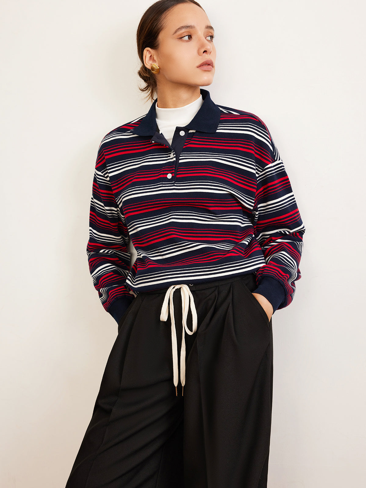 Retro stripete polo-t-skjorte 