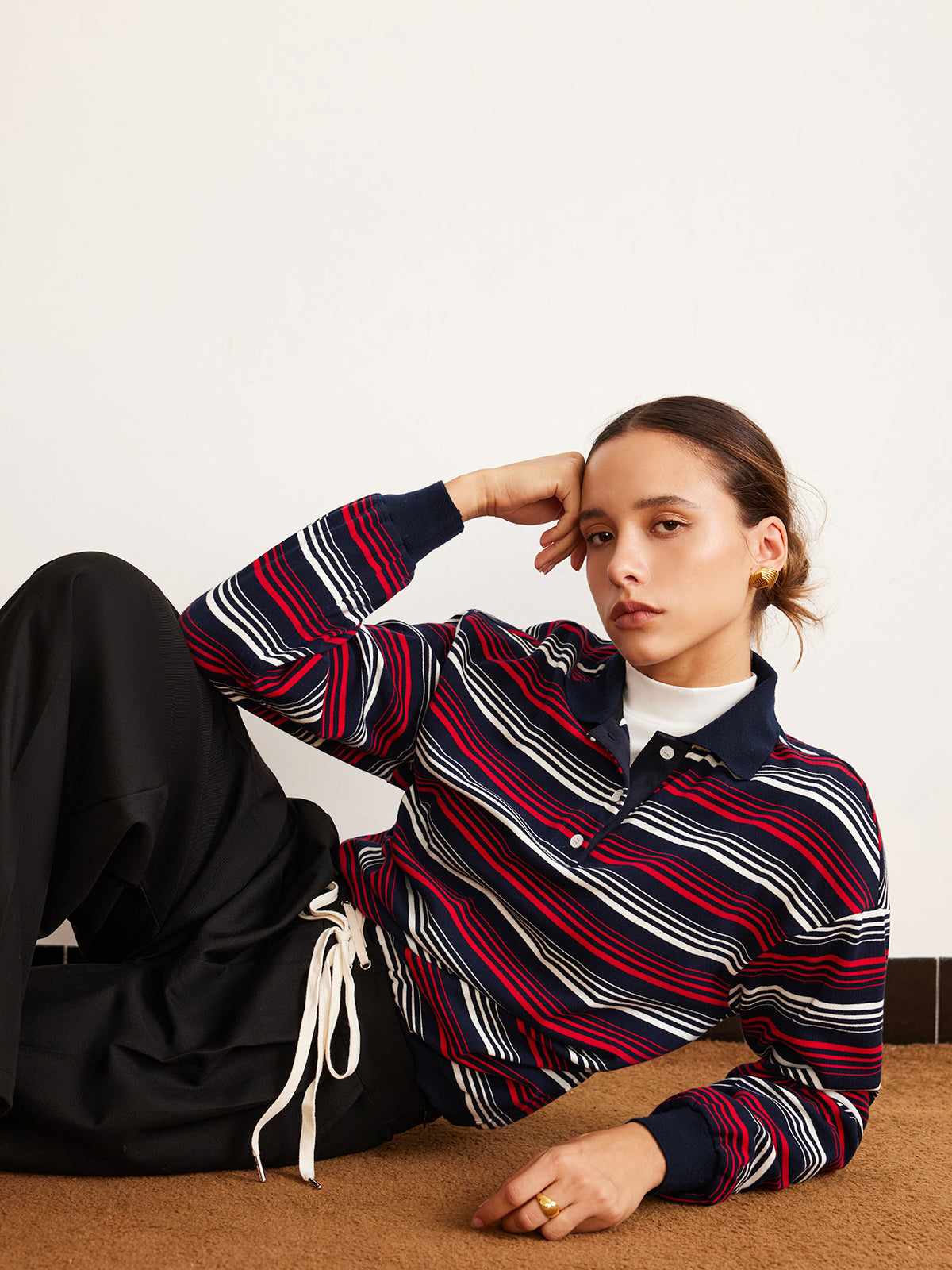 Retro stripete polo-t-skjorte 