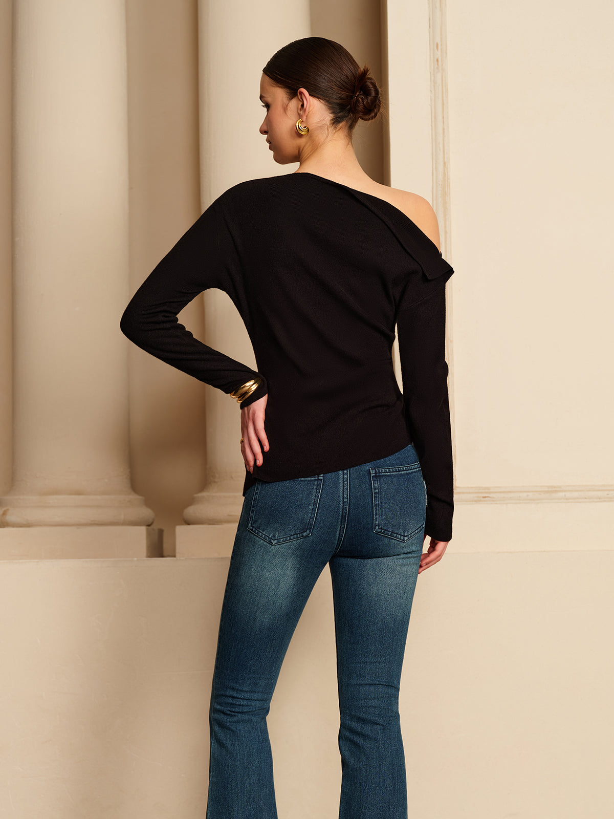 Asymmetrisk plissert stretch-T-skjorte 