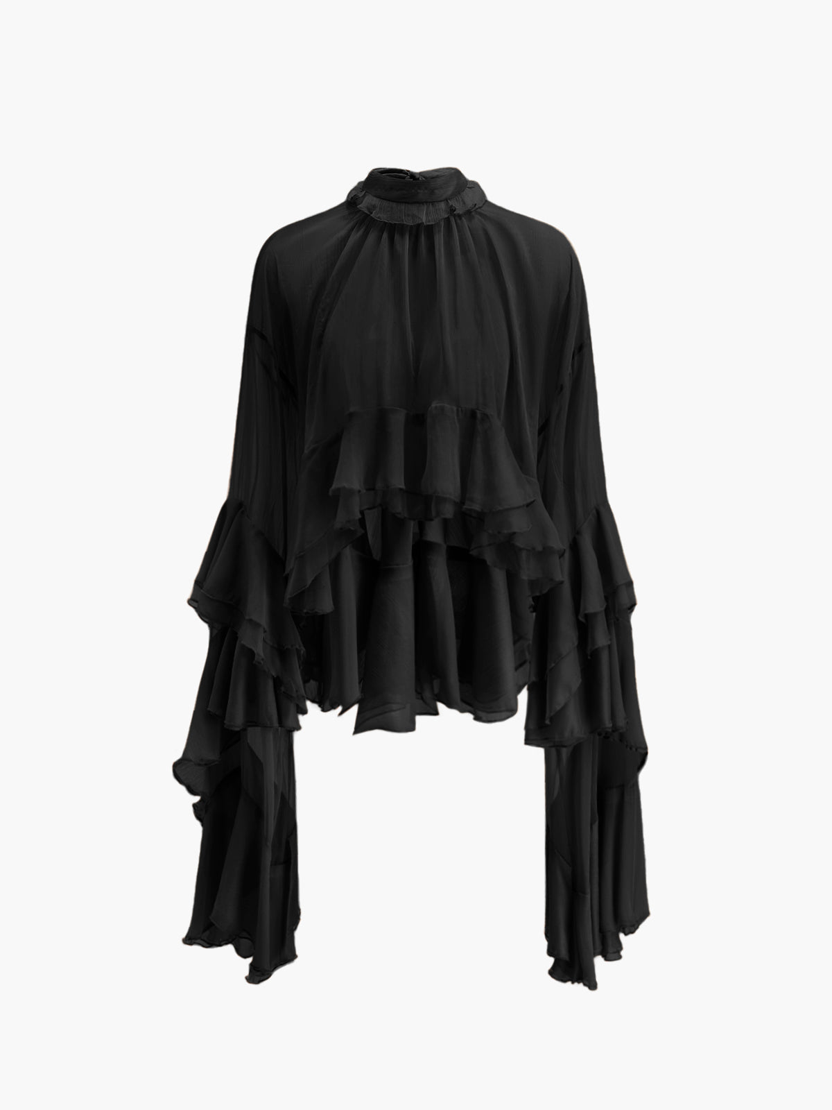 Transparent polotröja med volang i chiffong 