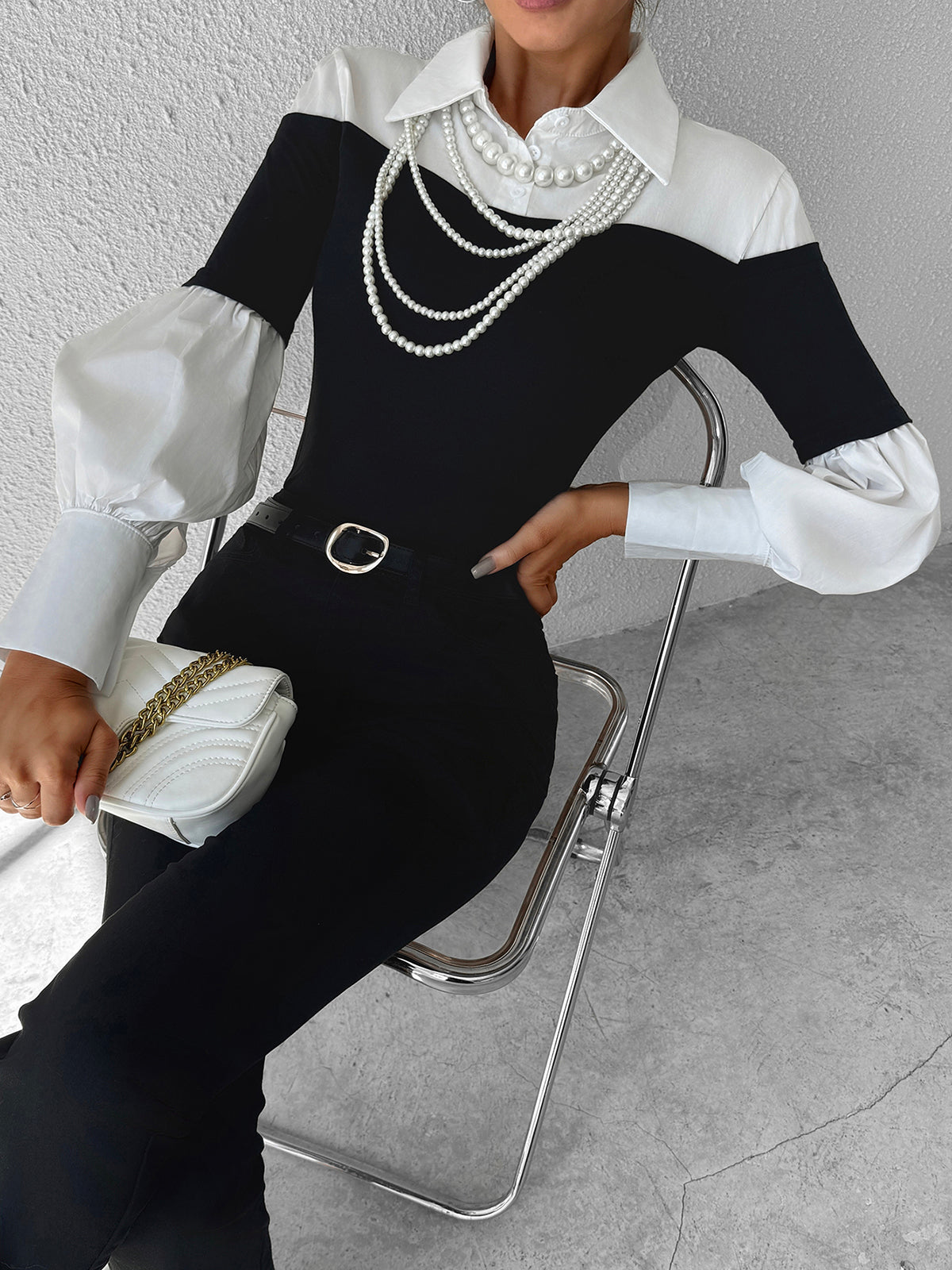 Fargeblokk Skinny Topp Med Slag 