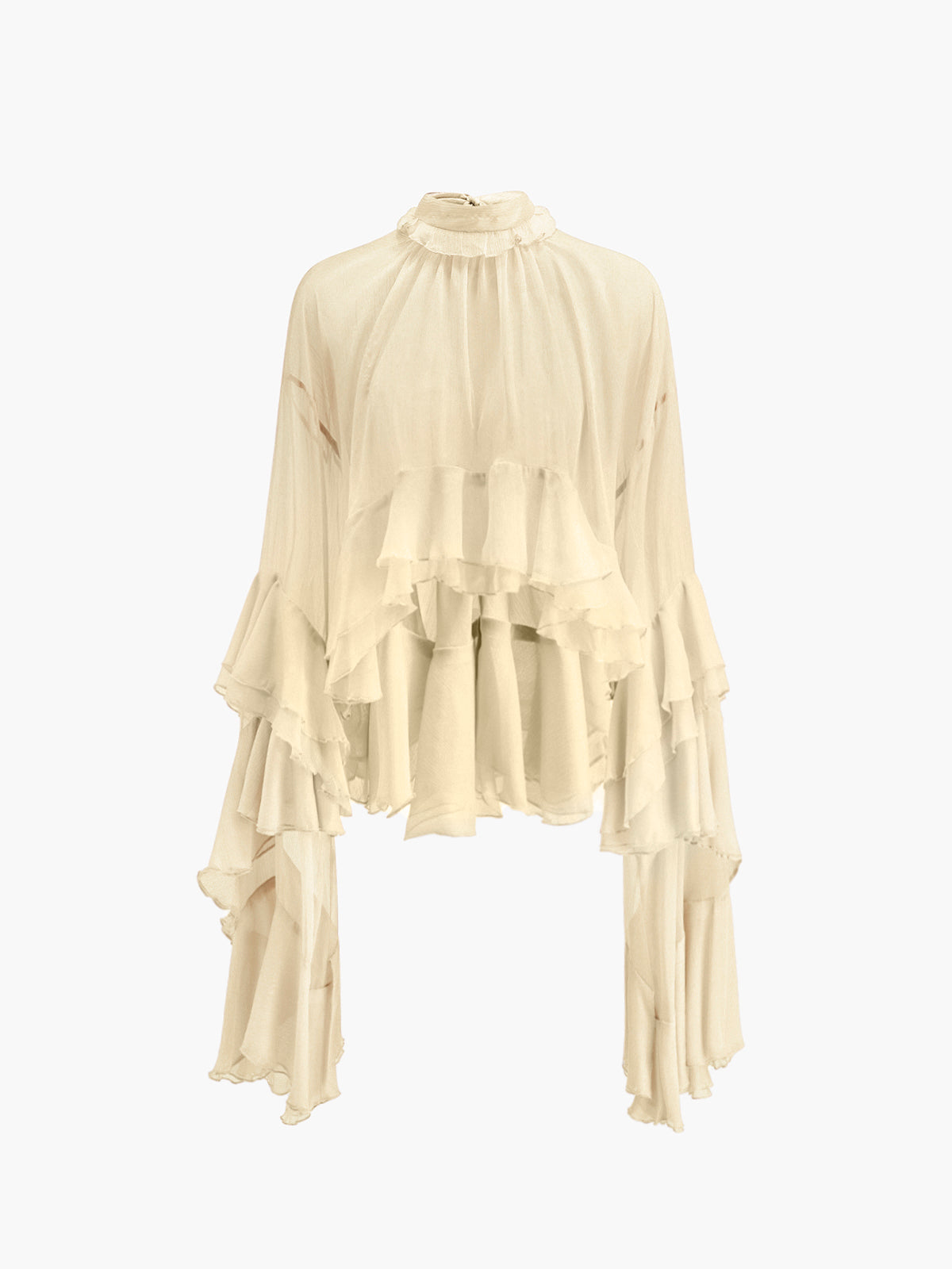 Transparent polotröja med volang i chiffong 