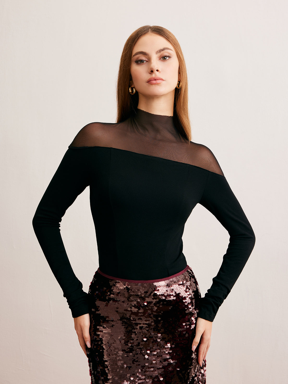 Skinny T-skjorte med nettingpanel i jersey 