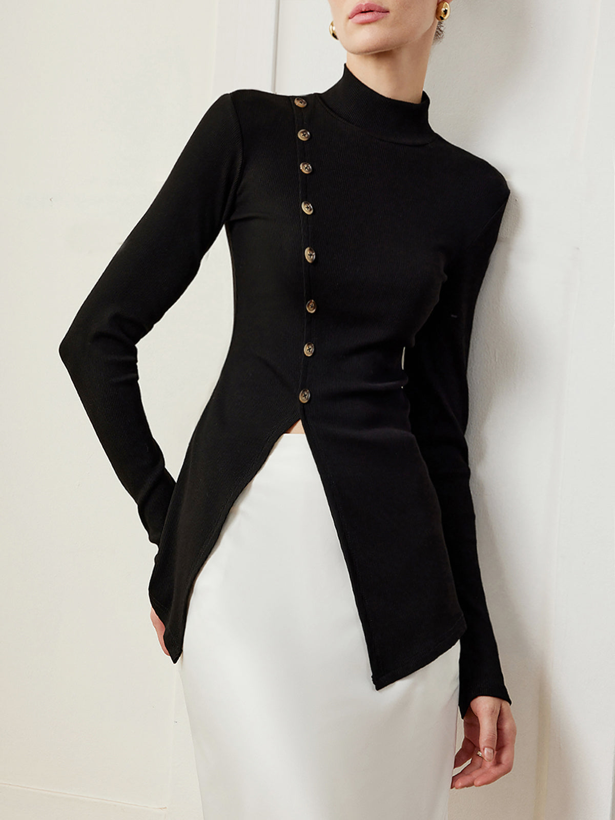 Knappesplitt Skinny T-skjorte 