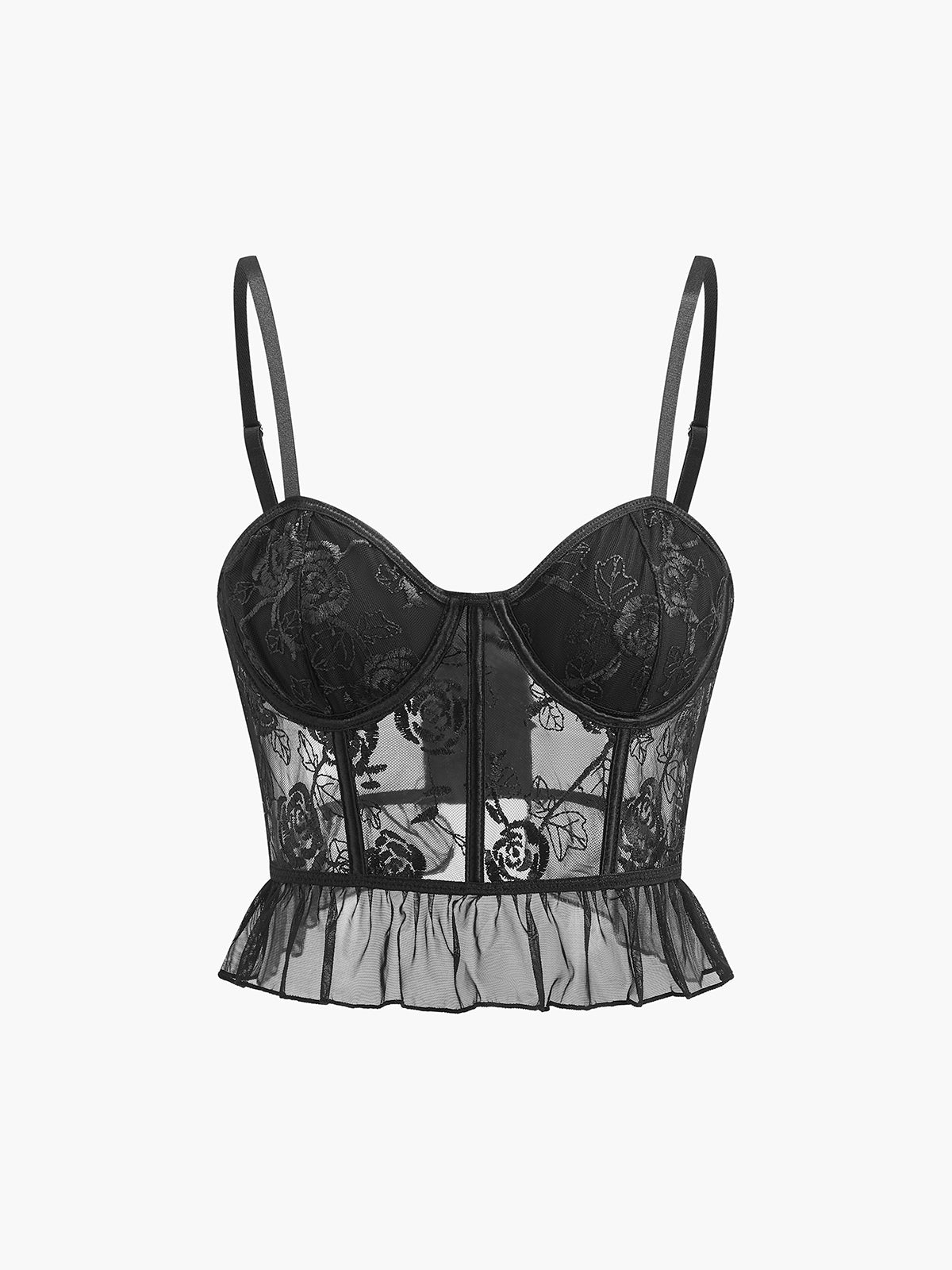 Sheer Embroidered Floral Ruffle Lace Corset