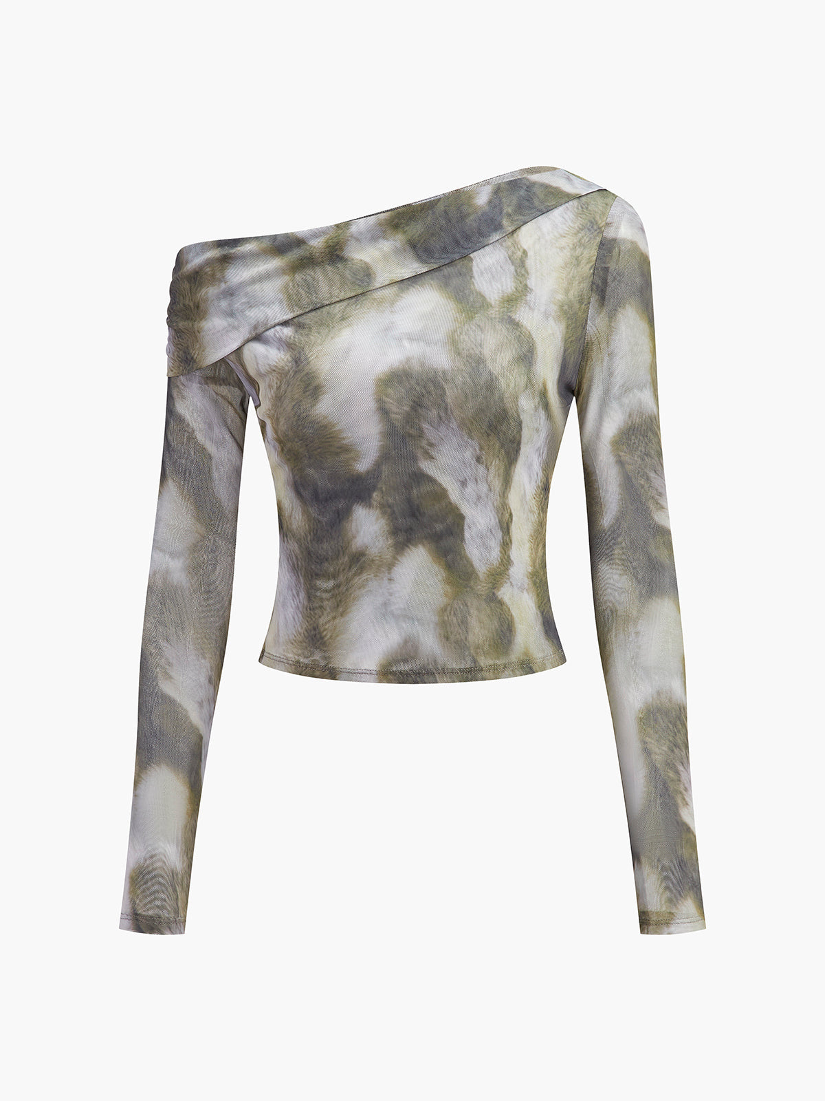 Halvtransparent asymmetrisk t-shirt med tryck och mesh 