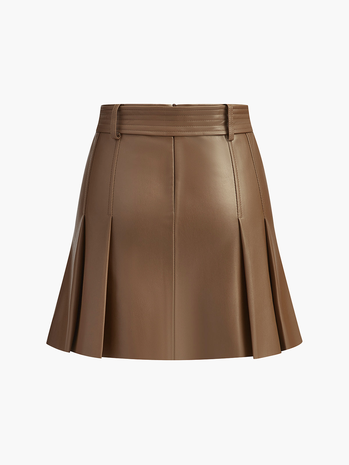 Faux Leather Pleated Skirt With Belt