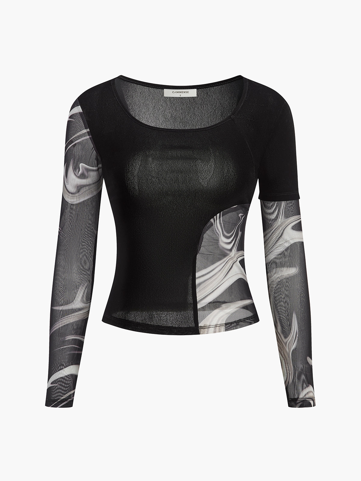Semi-transparent geometrisk trykktopp i nettingjersey 
