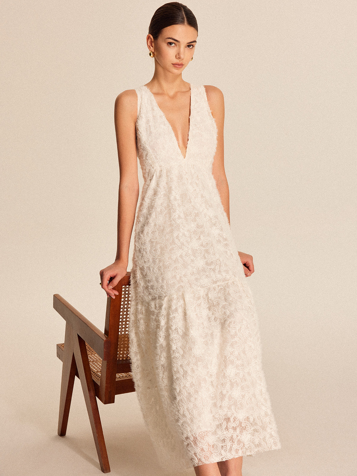 Boho Dyp V-Hals Blondekjole