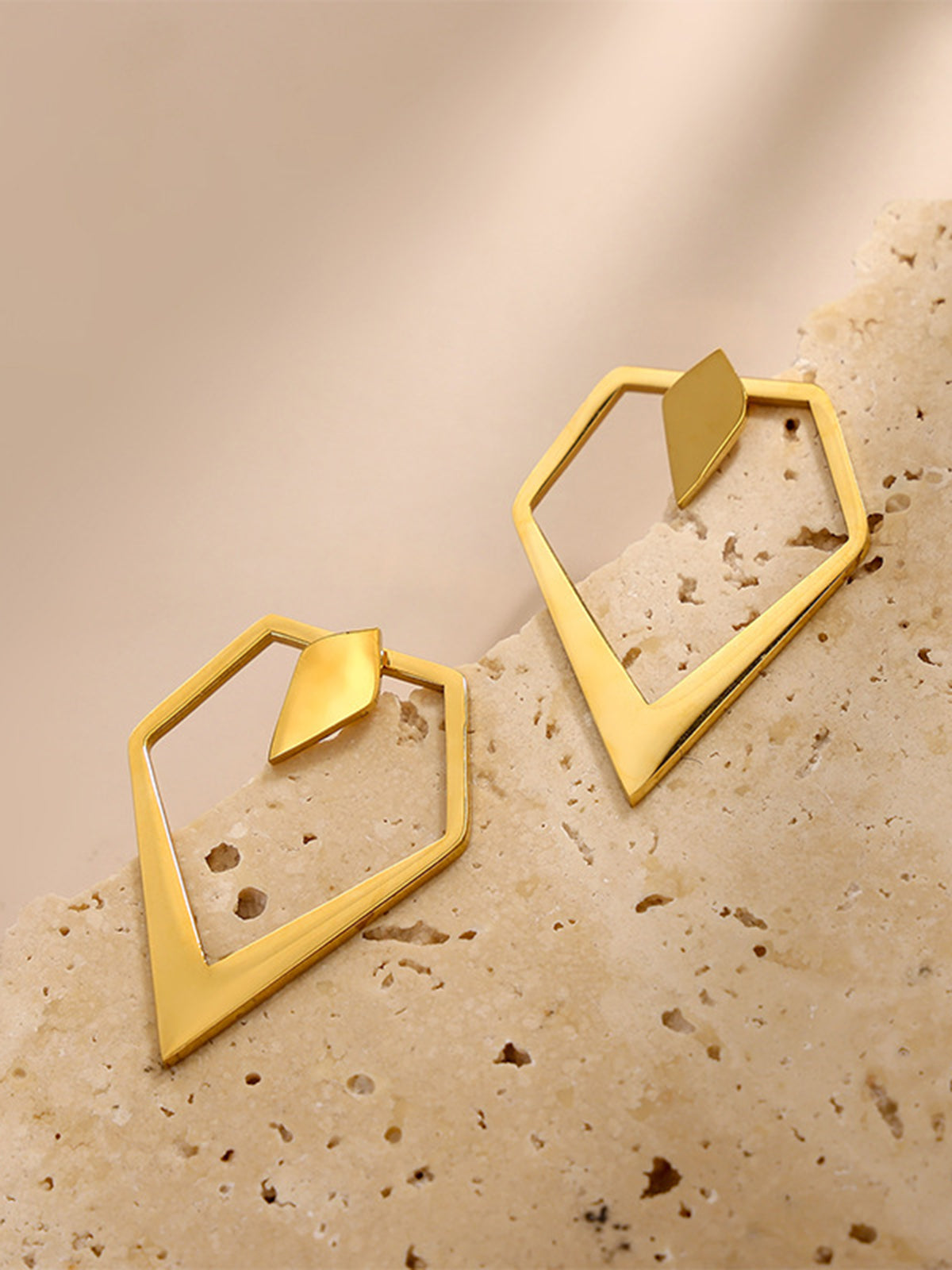 Geometric V-Shaped Gold Stud Earrings