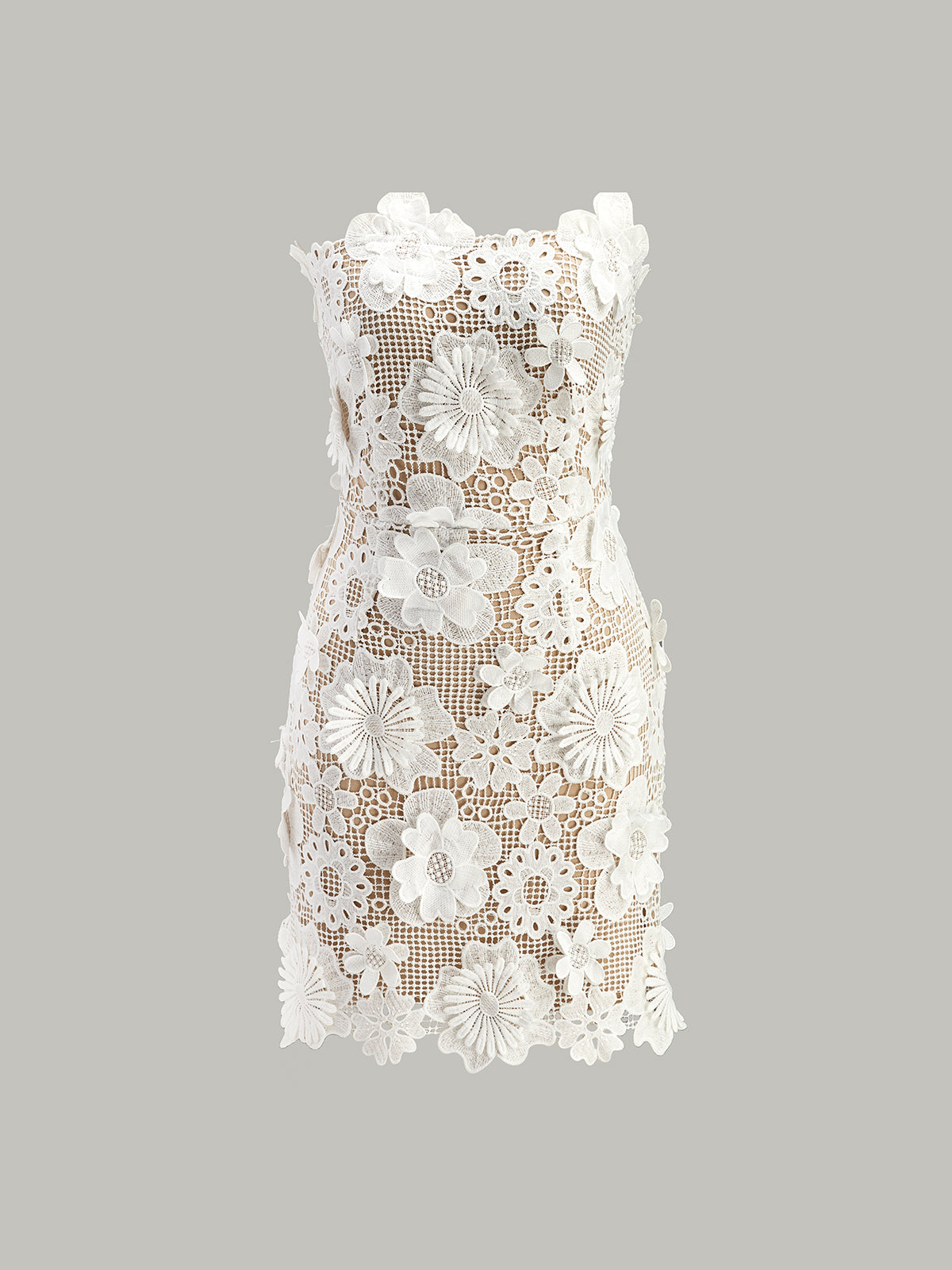 Stroppeløs 3D-blomsterkjole i blonder 
