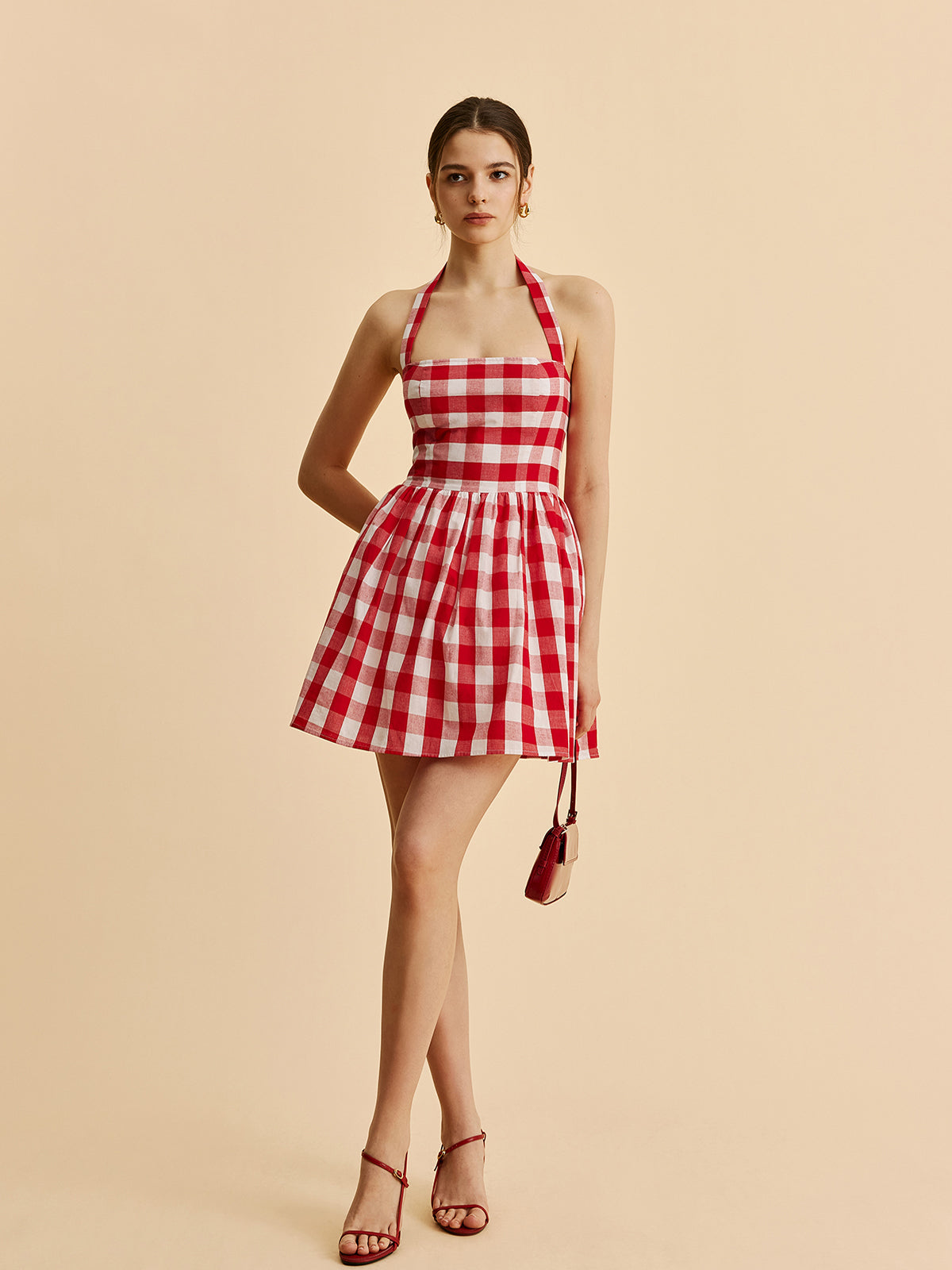 Rutete Halter Flare Kjole 