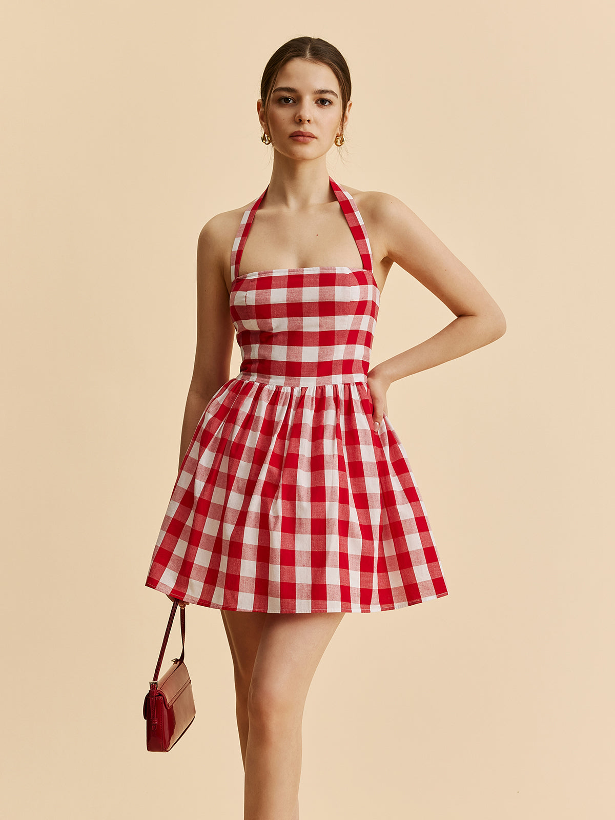 Rutete Halter Flare Kjole 
