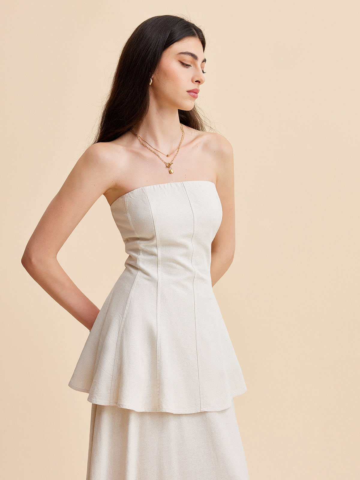 Strapless Peplum Top With Flowing Skirt Set