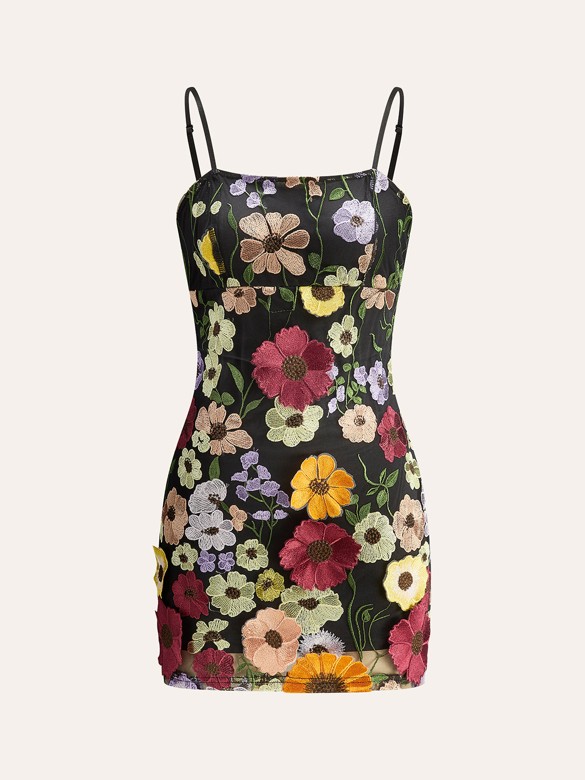 Fargerik blomsterbrodert nettingkjole 