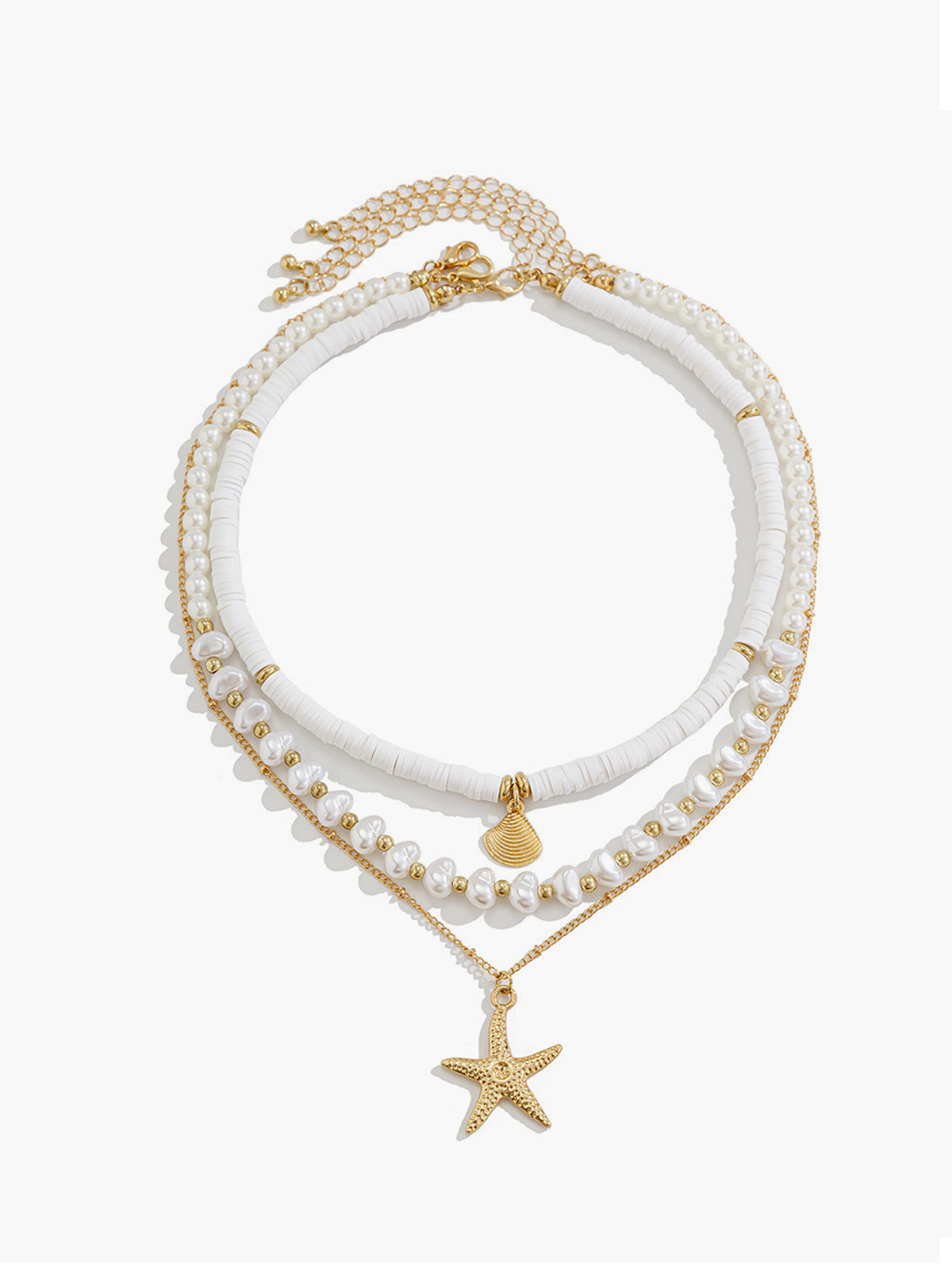 Pearl & Shell Layered Necklace With Starfish Pendant